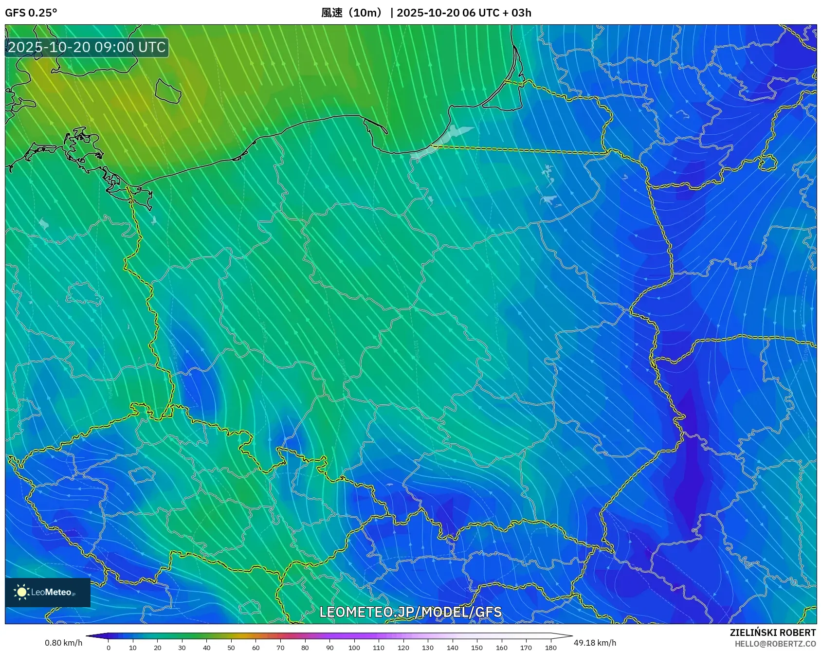 GFS model - ポーランド, 風速(10m) GFS model - ポーランド, 風速(10m)
