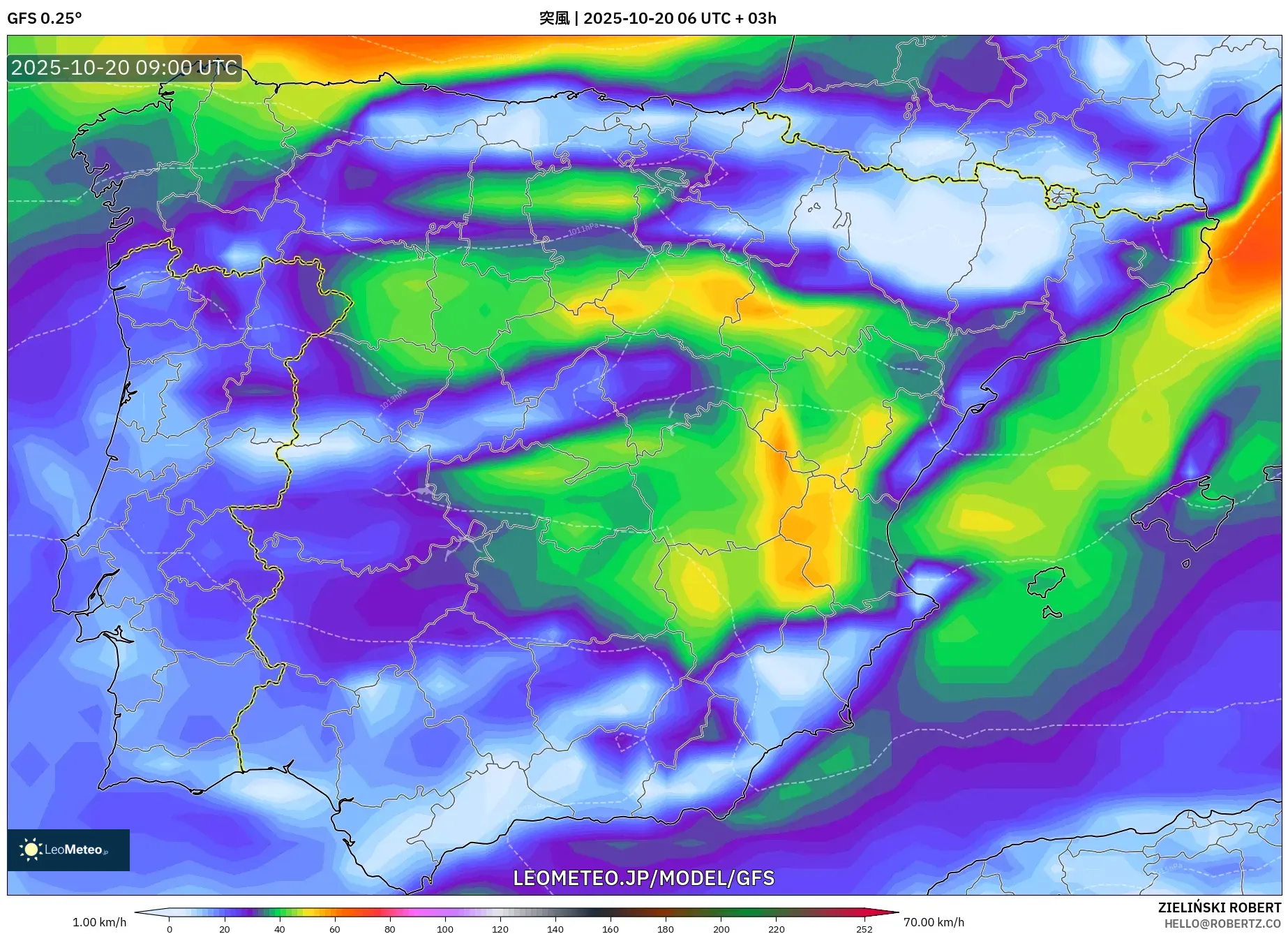 GFS model - スペイン, 突風 GFS model - スペイン, 突風