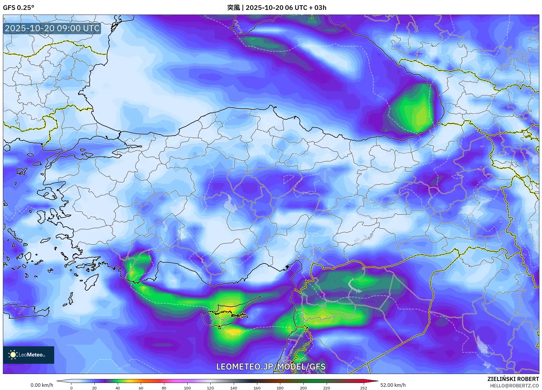 GFS model - トルコ, 突風 GFS model - トルコ, 突風