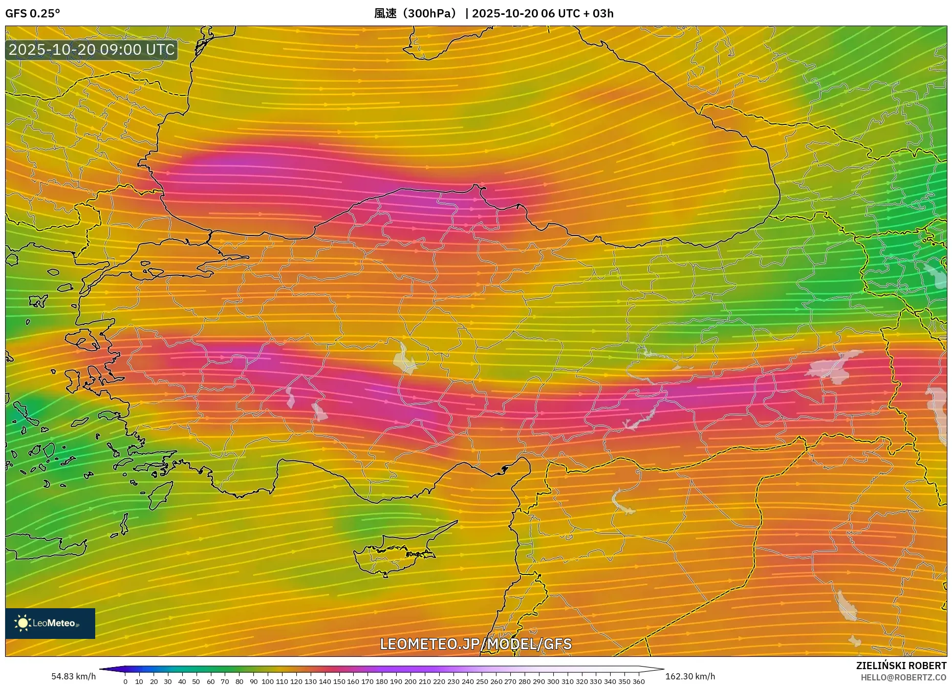 GFS model - トルコ, 風速(300hPa) GFS model - トルコ, 風速(300hPa)