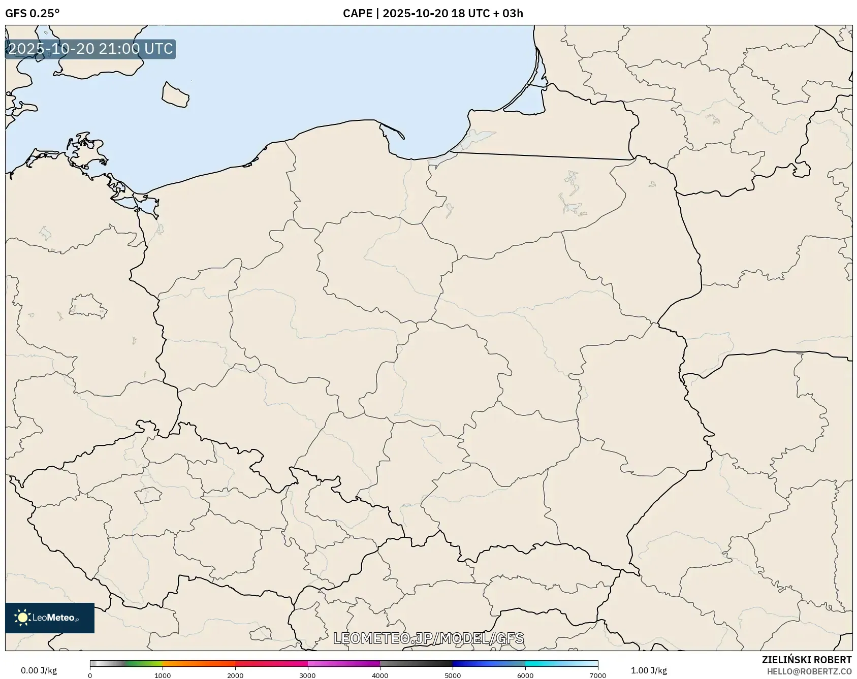 GFS model - ポーランド, CAPE GFS model - ポーランド, CAPE