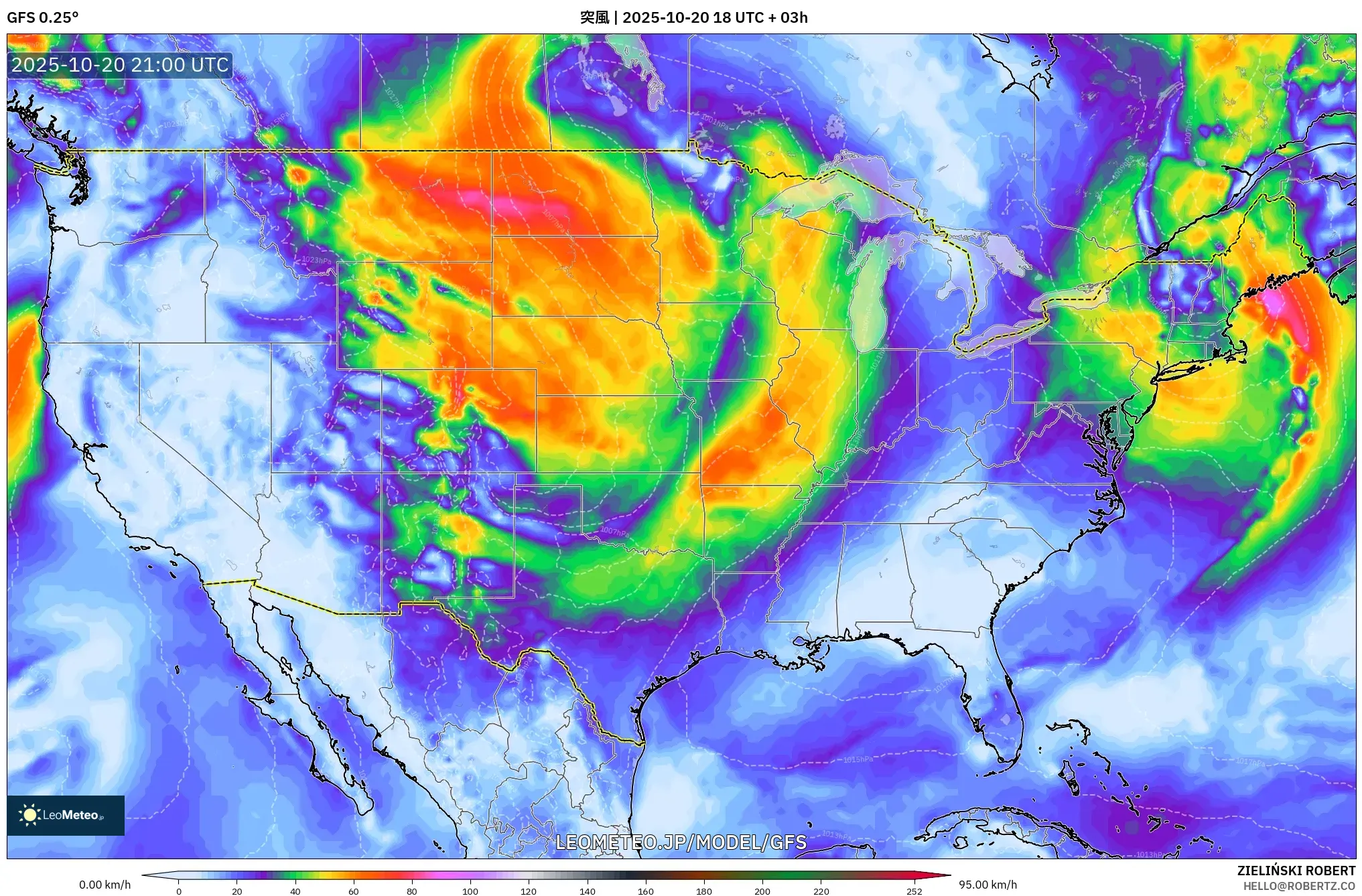GFS model - アメリカ合衆国, 突風 GFS model - アメリカ合衆国, 突風