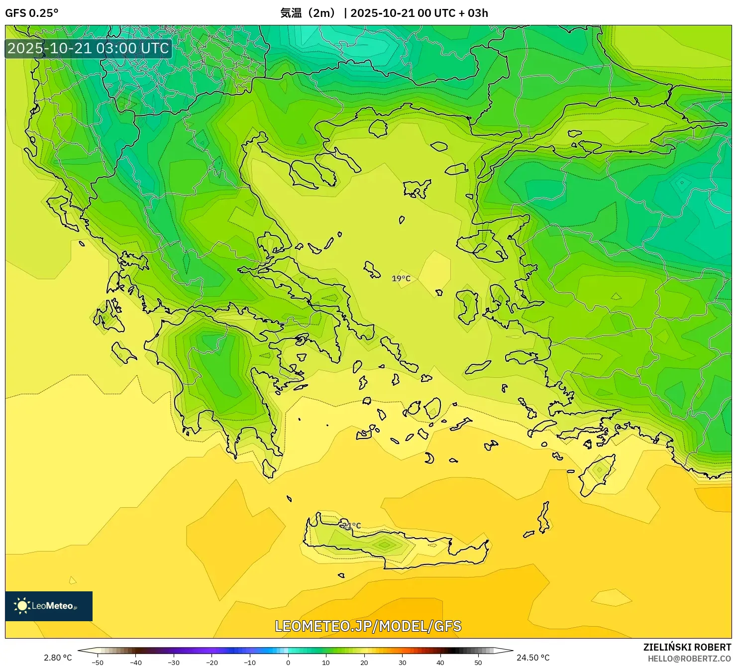 GFS model - ギリシャ, 気温(2m) GFS model - ギリシャ, 気温(2m)