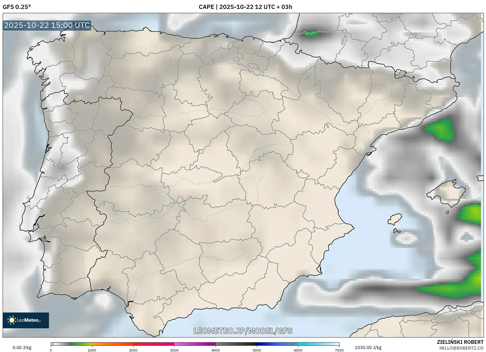 GFS model - スペイン, CAPE GFS model - スペイン, CAPE