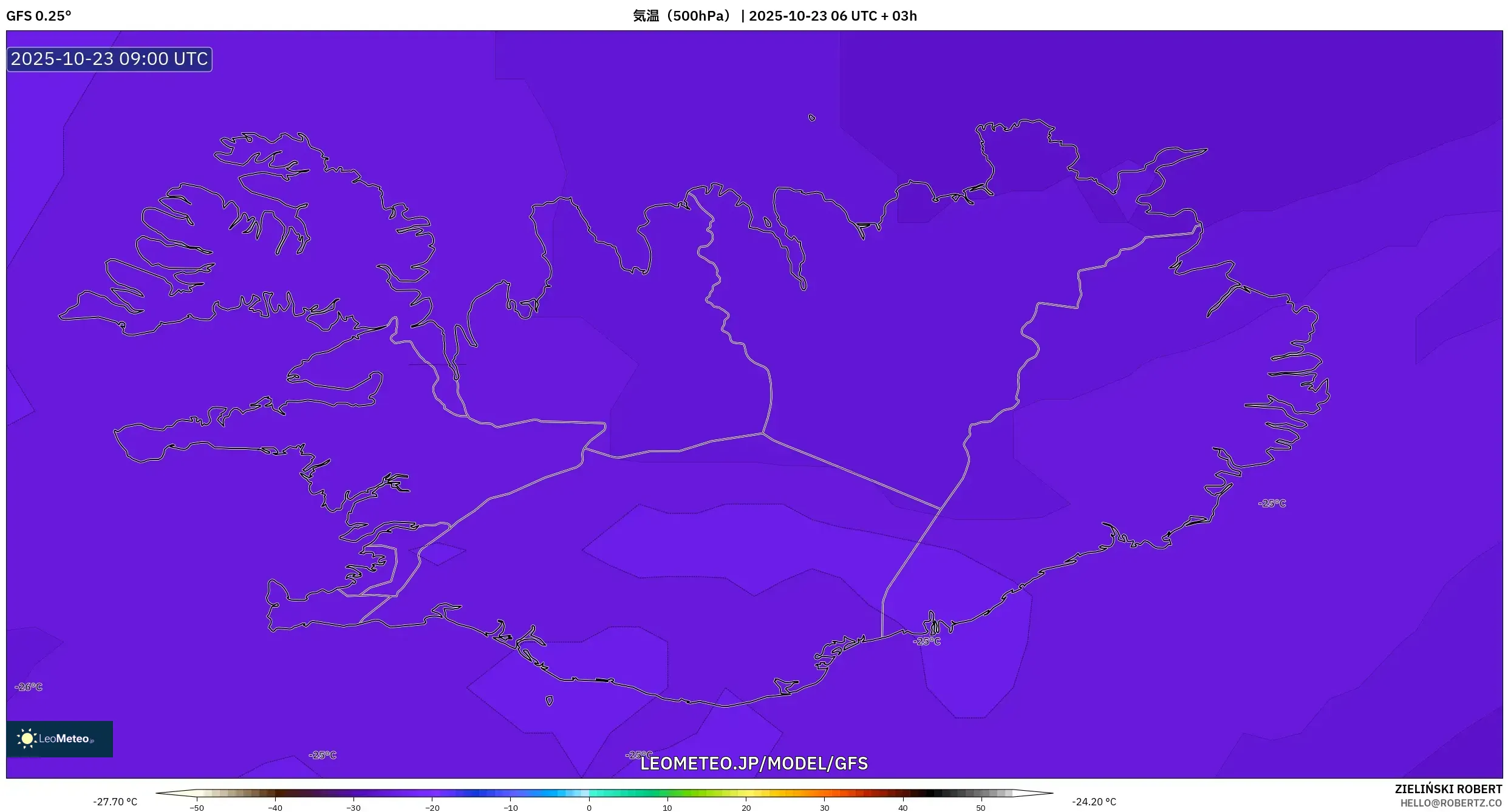 GFS model - アイスランド, 気温(500hPa) GFS model - アイスランド, 気温(500hPa)