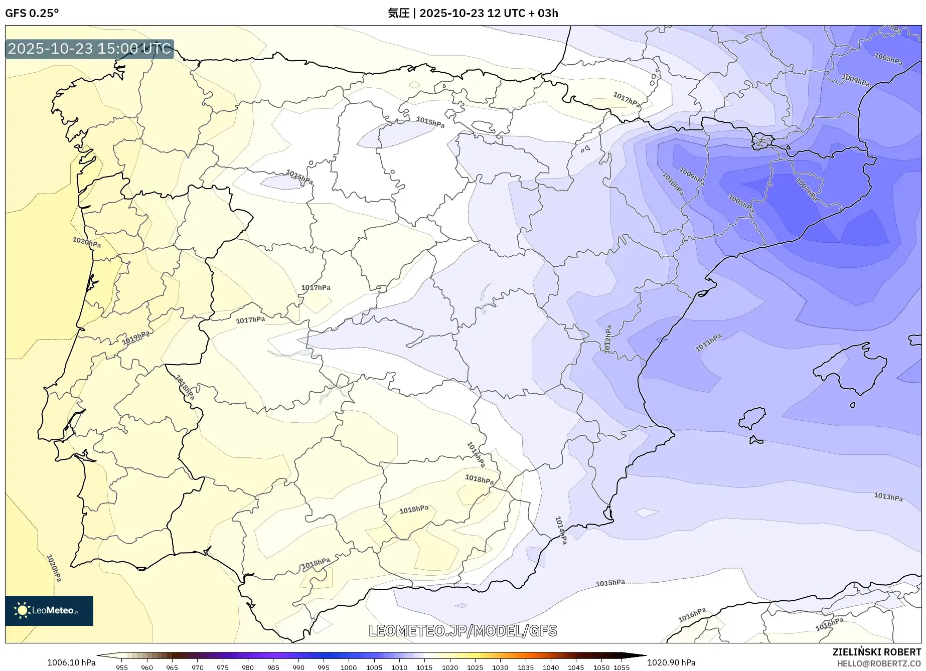 GFS model - スペイン, 気圧 GFS model - スペイン, 気圧