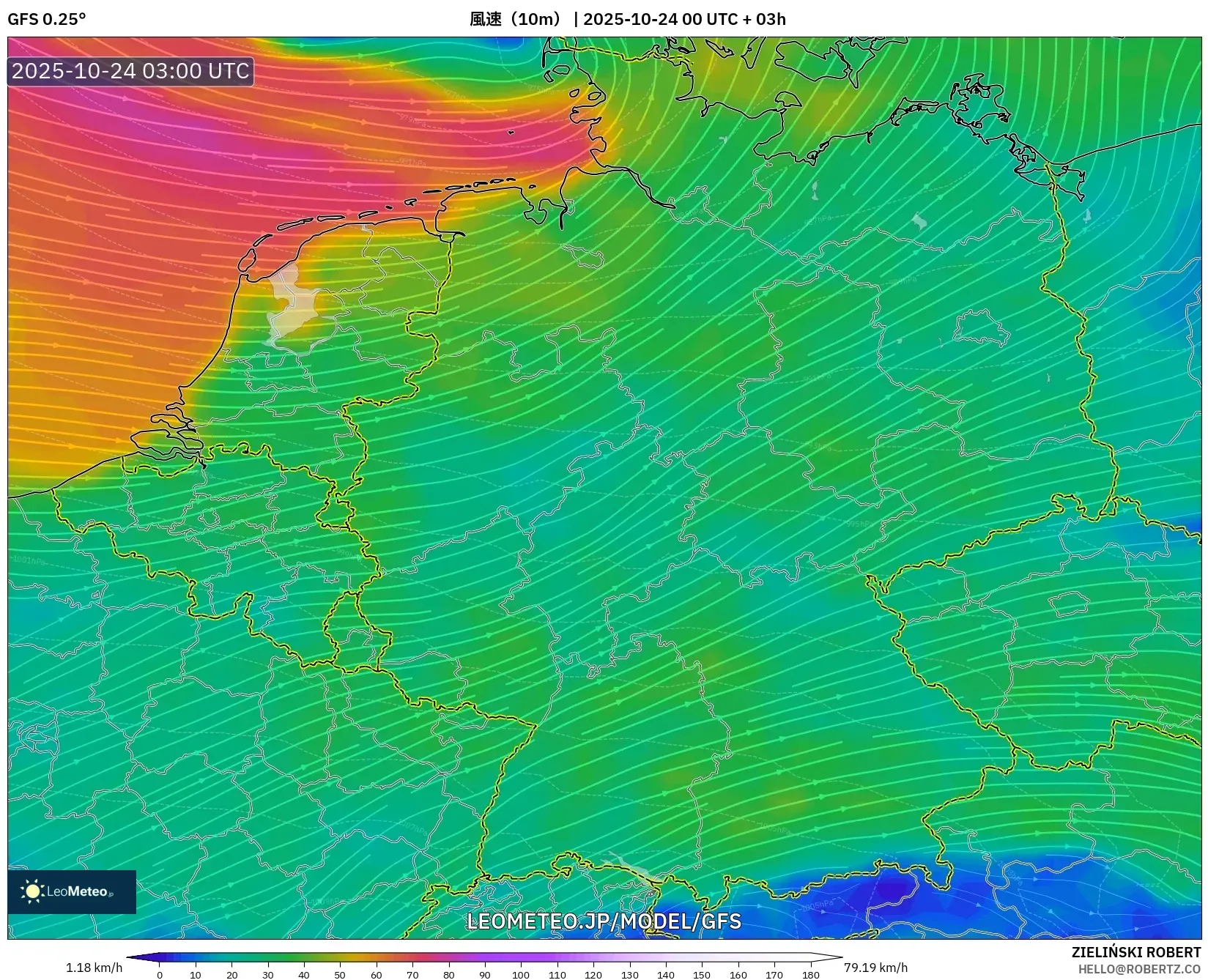GFS model - ドイツ, 風速(10m) GFS model - ドイツ, 風速(10m)