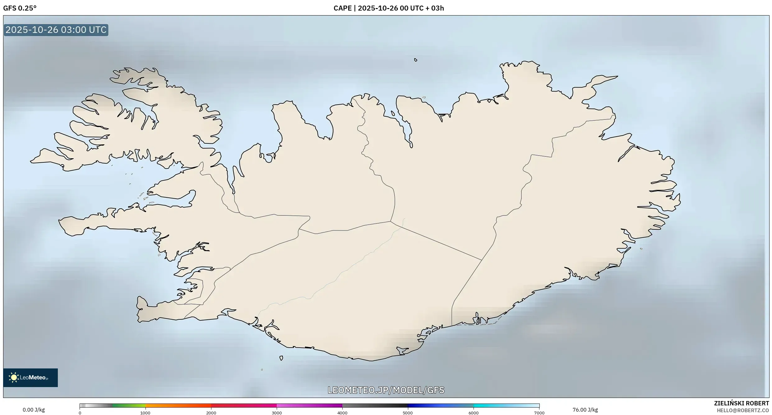 GFS model - アイスランド, CAPE GFS model - アイスランド, CAPE