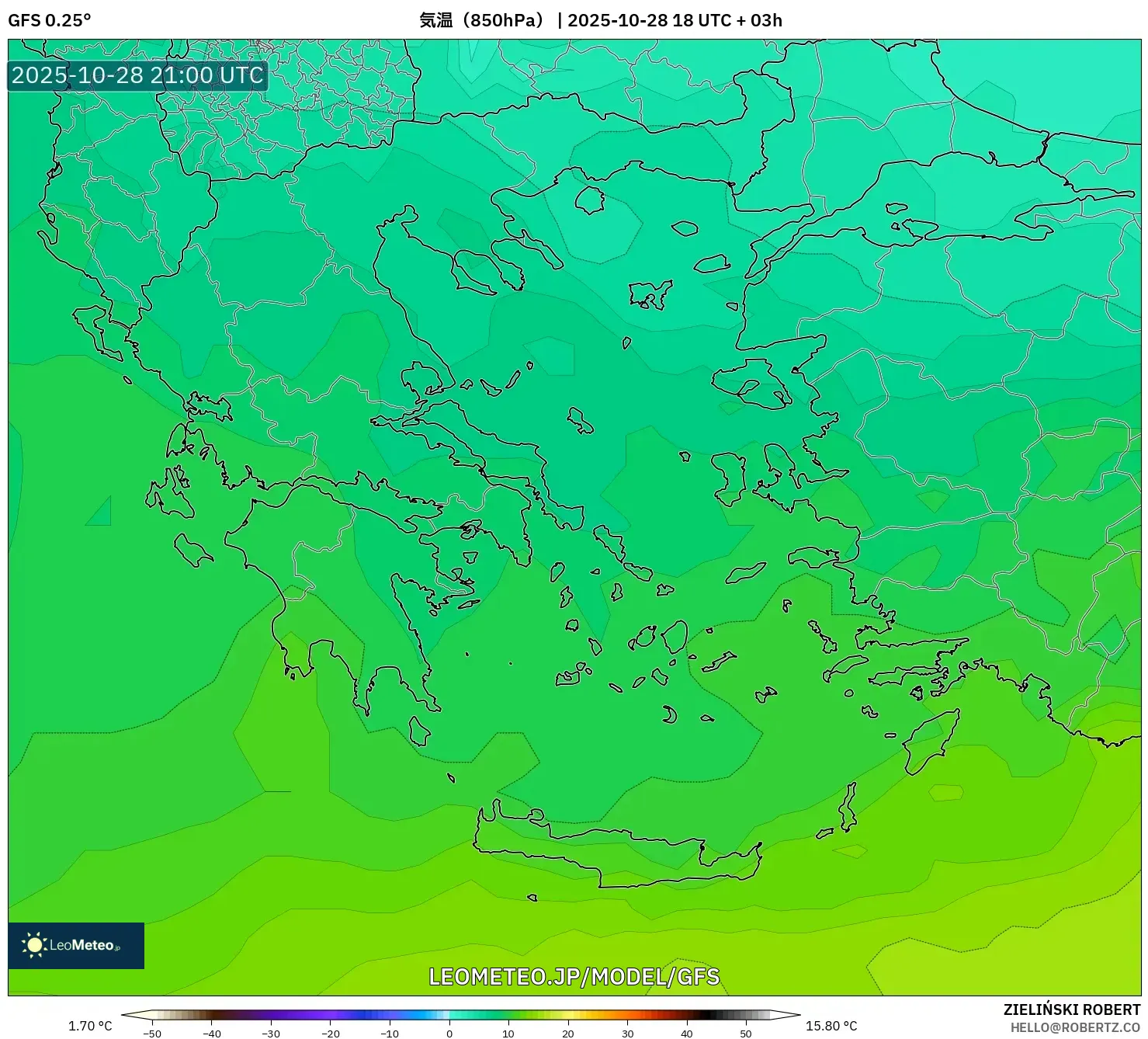 GFS model - ギリシャ, 気温(850hPa) GFS model - ギリシャ, 気温(850hPa)