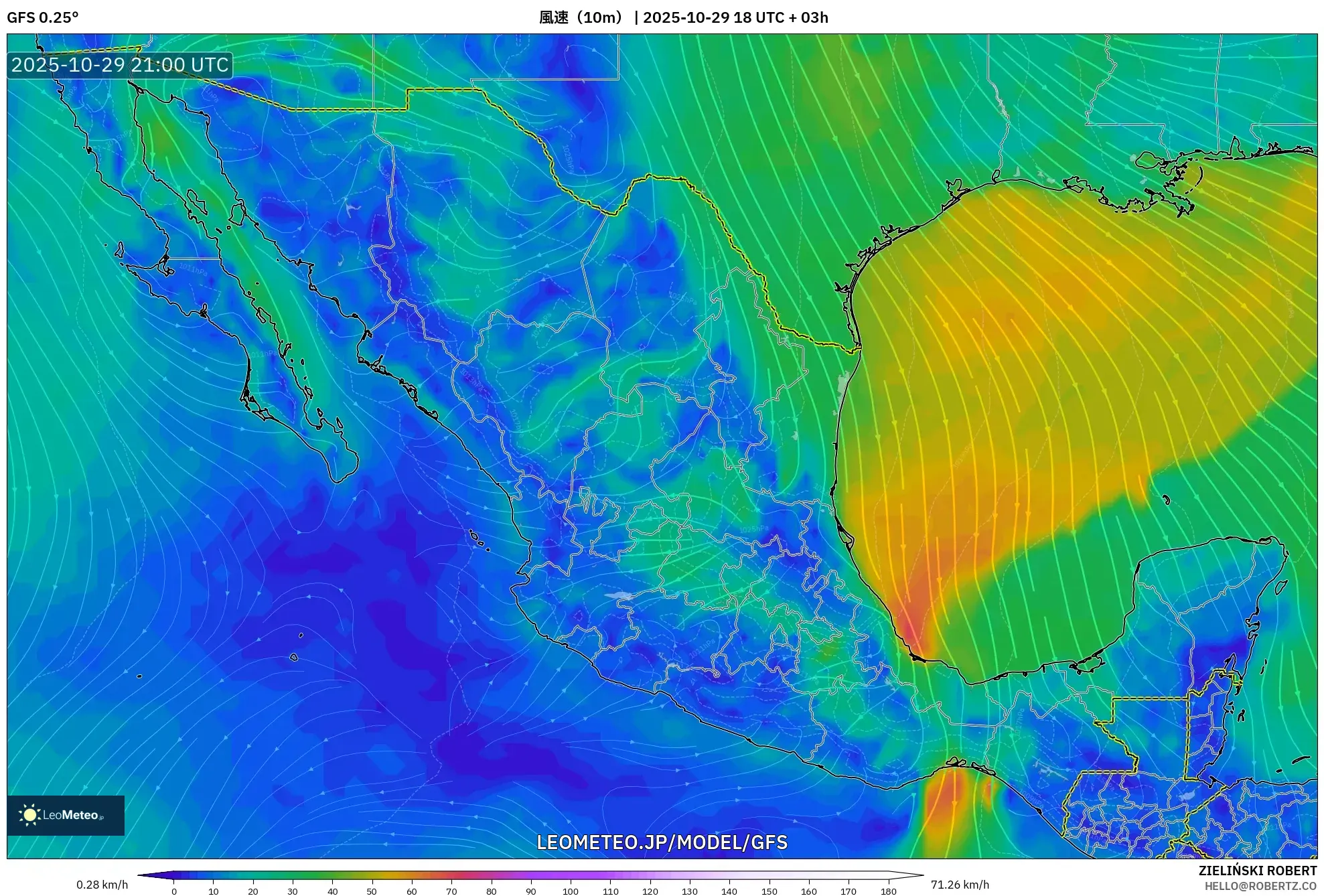 GFS model - メキシコ, 風速(10m) GFS model - メキシコ, 風速(10m)