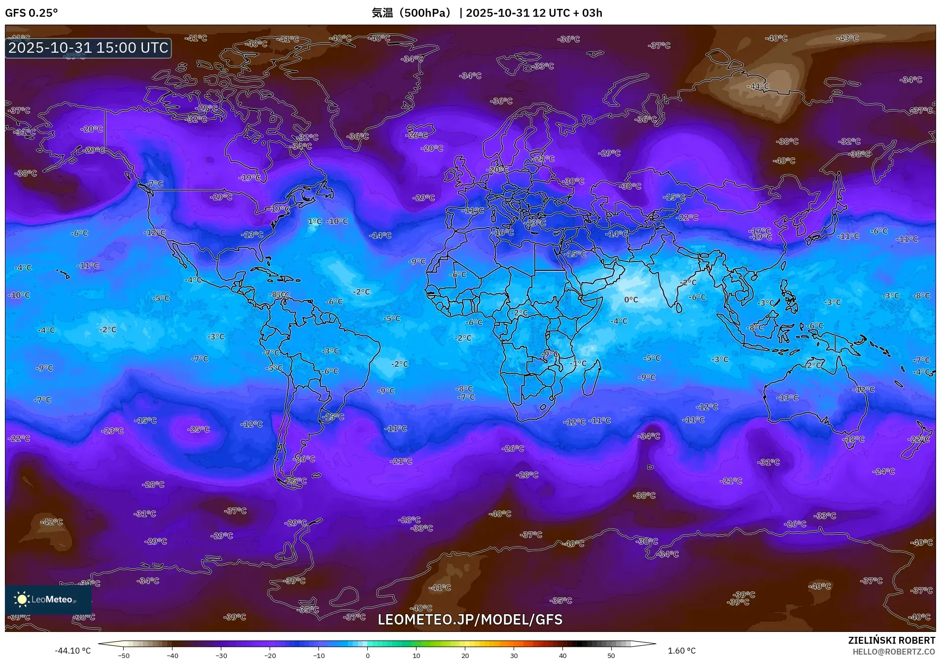 GFS model - 世界, 気温(500hPa) GFS model - 世界, 気温(500hPa)