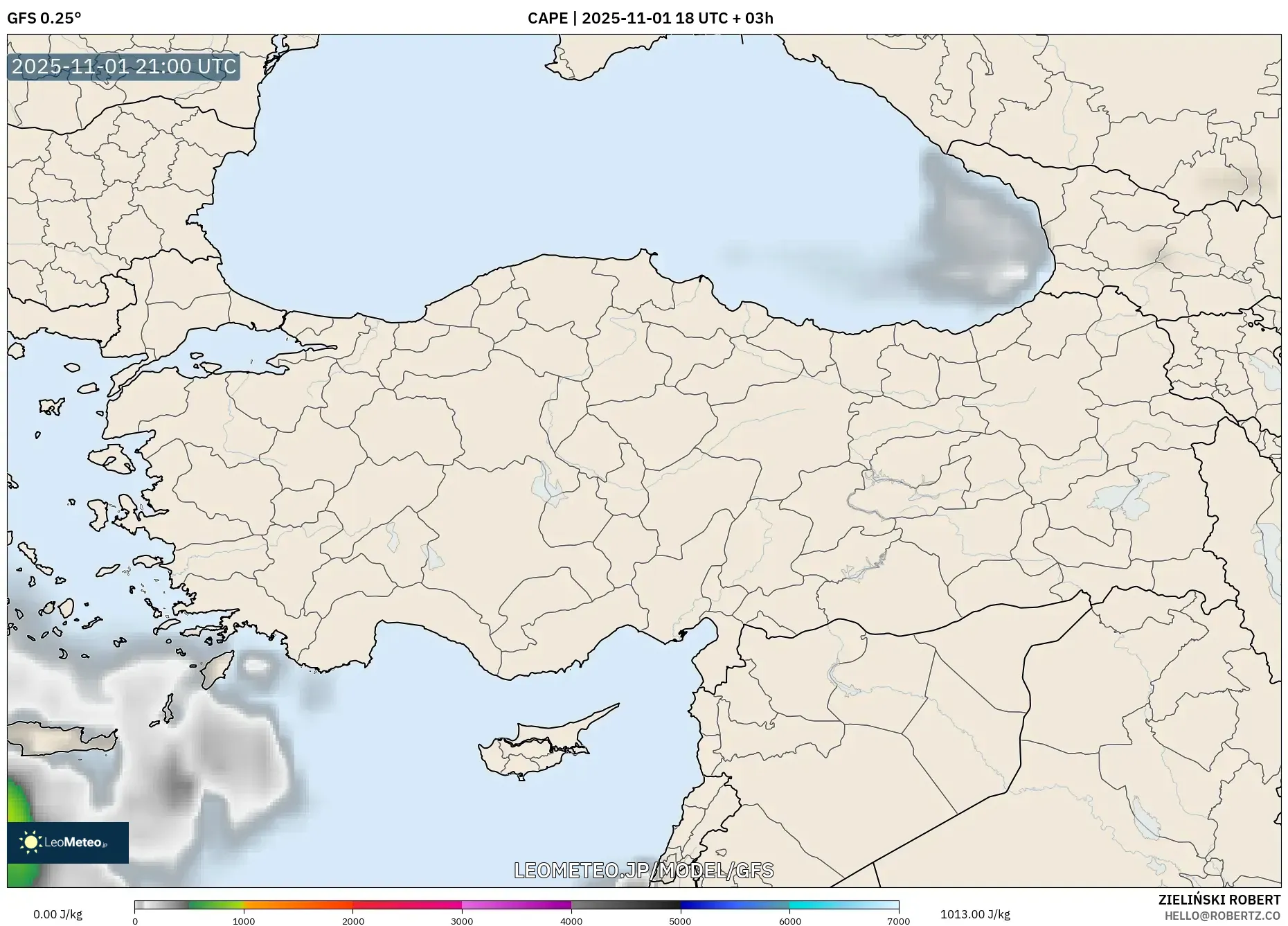 GFS model - トルコ, CAPE GFS model - トルコ, CAPE