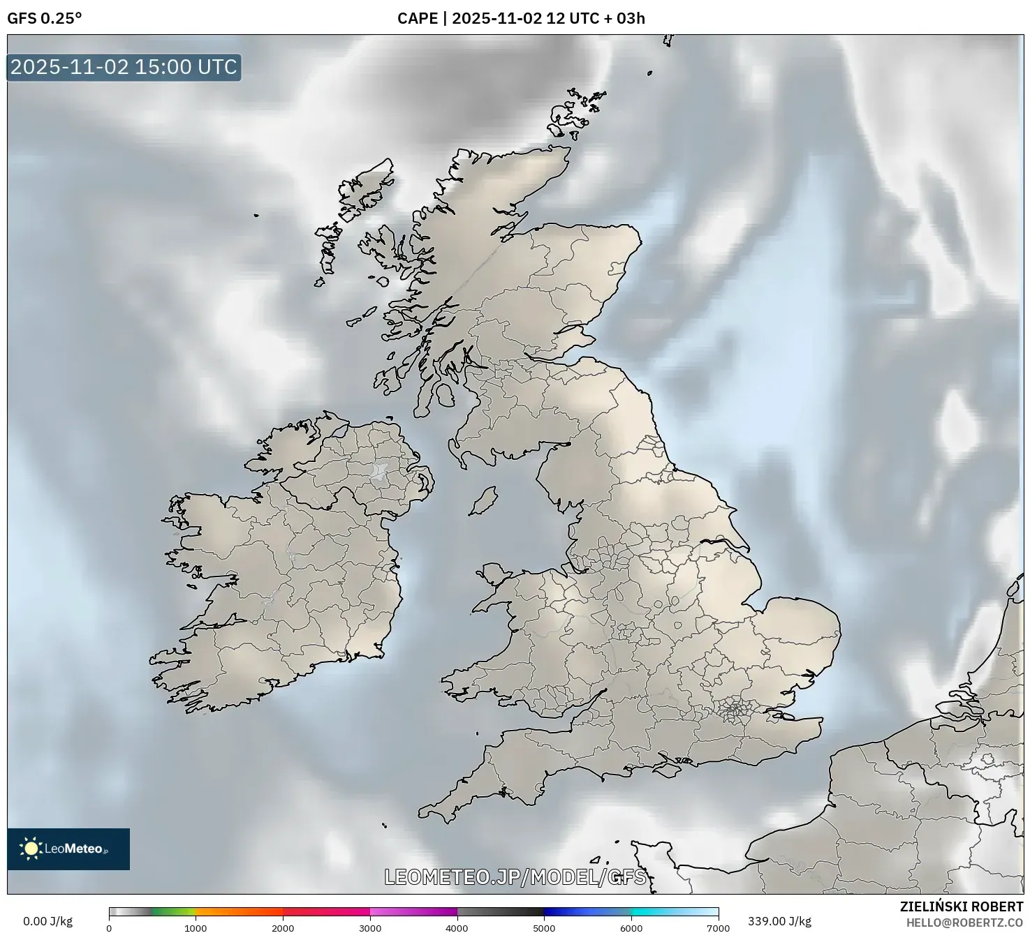 GFS model - イギリス, CAPE GFS model - イギリス, CAPE