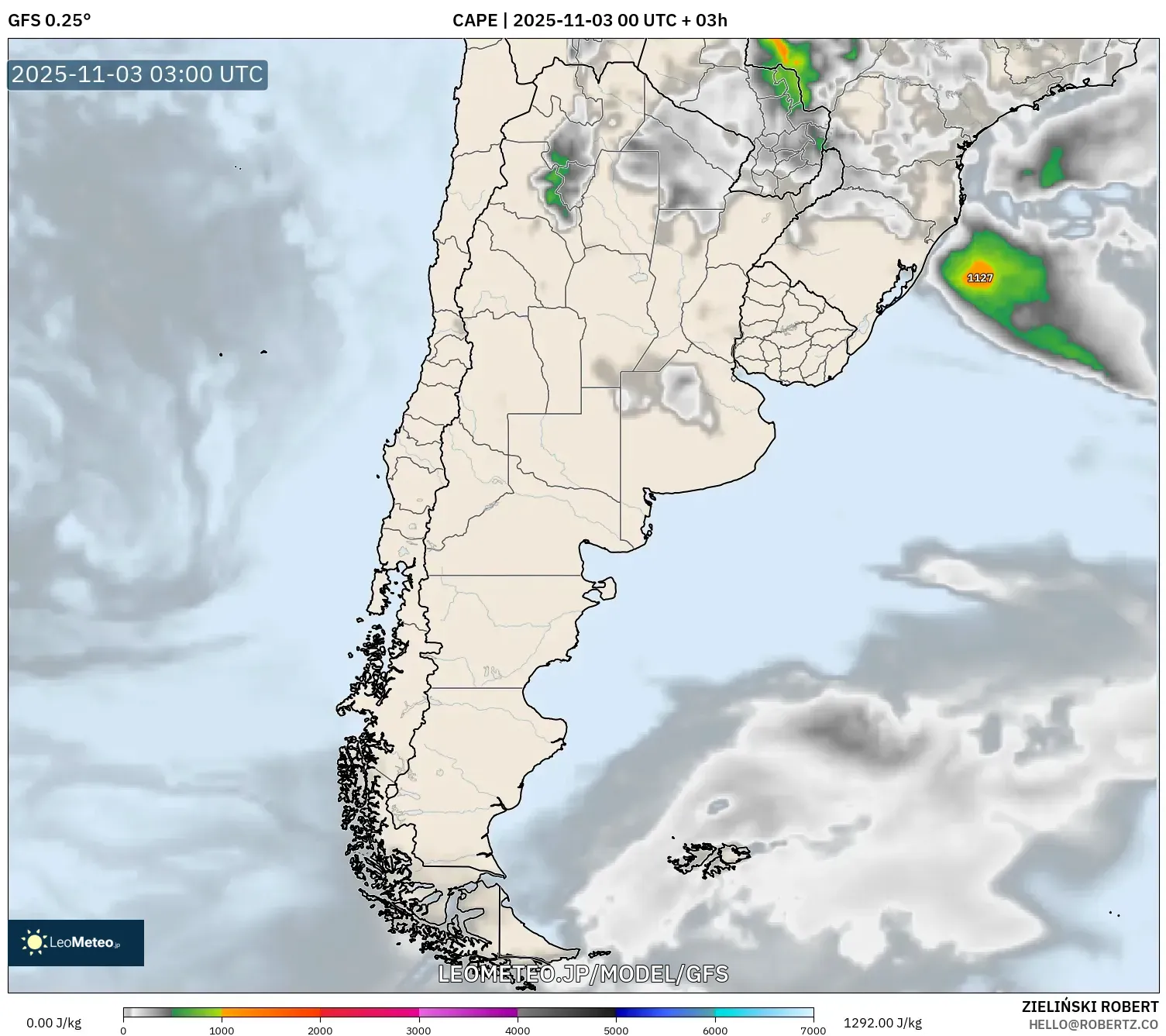 GFS model - アルゼンチン, CAPE