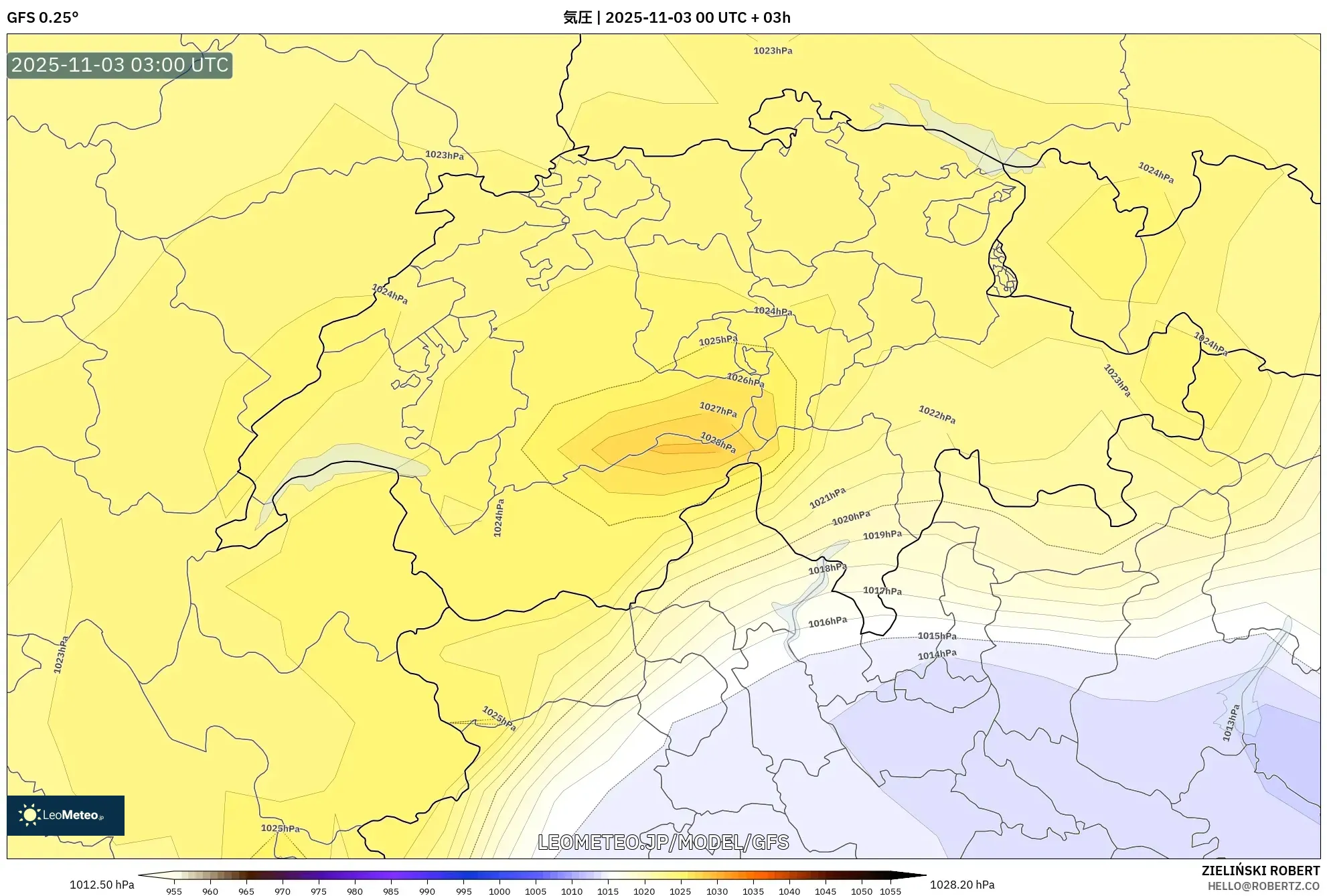 GFS model - スイス, 気圧