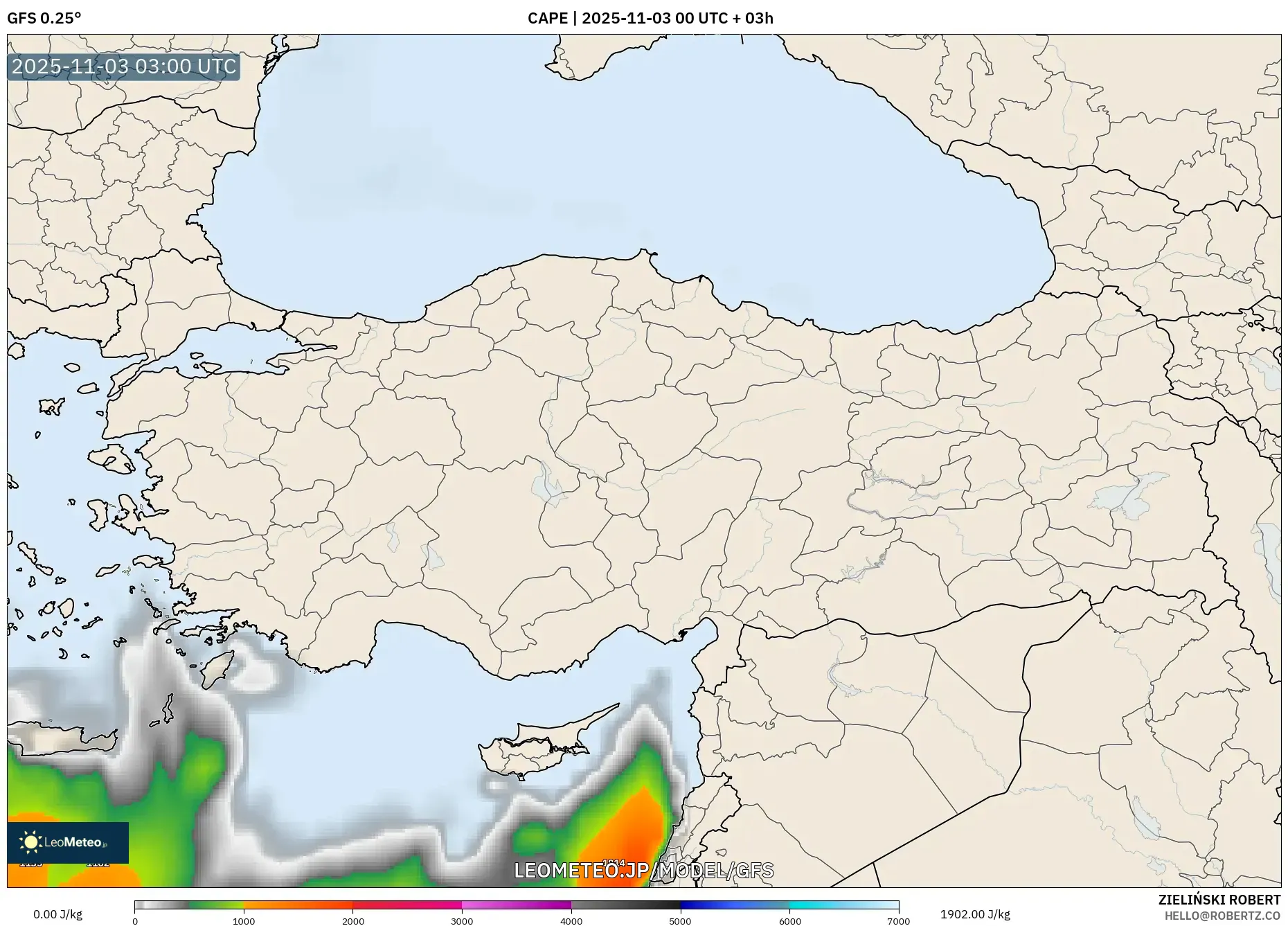 GFS model - トルコ, CAPE