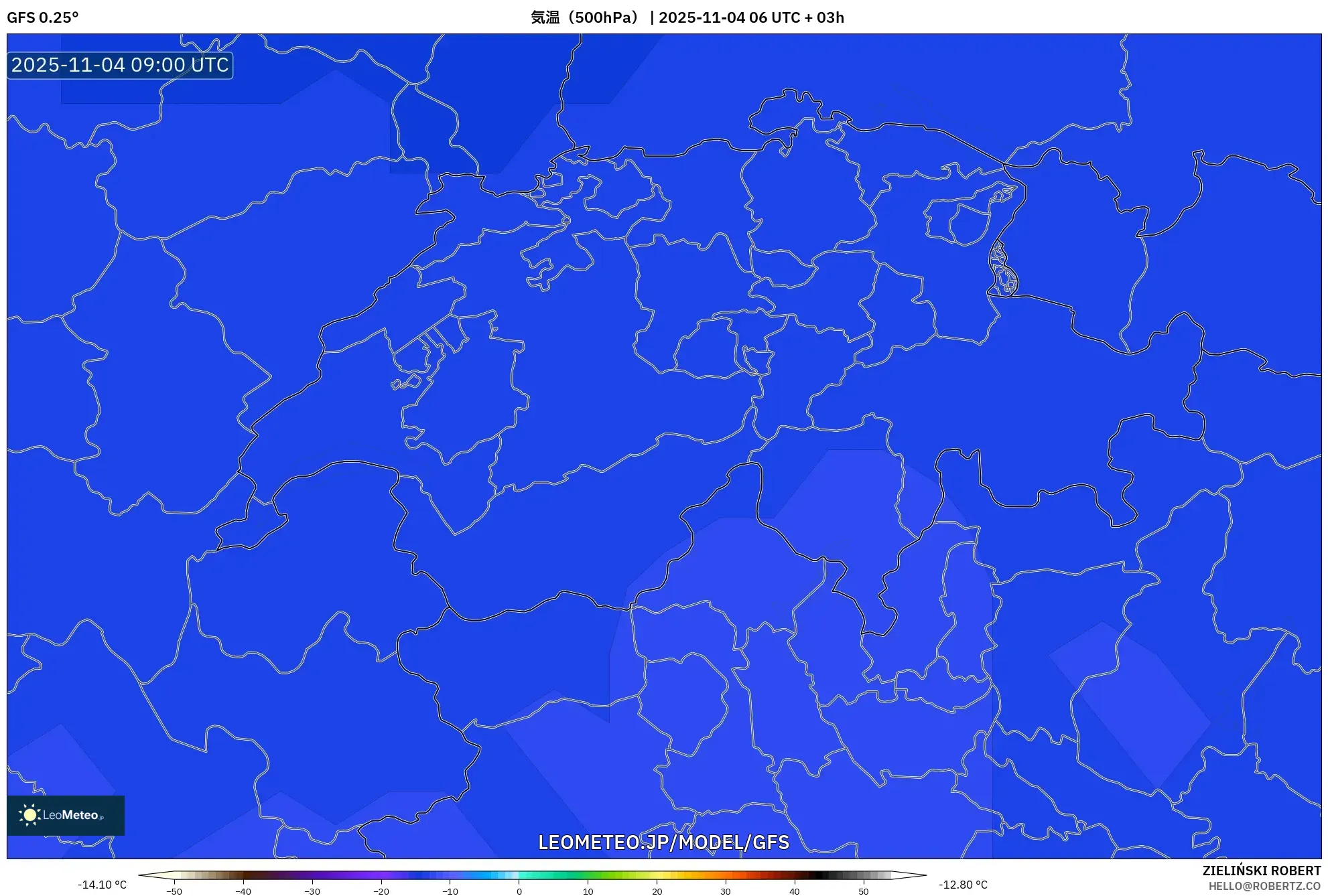 GFS model - スイス, 気温（500hPa）