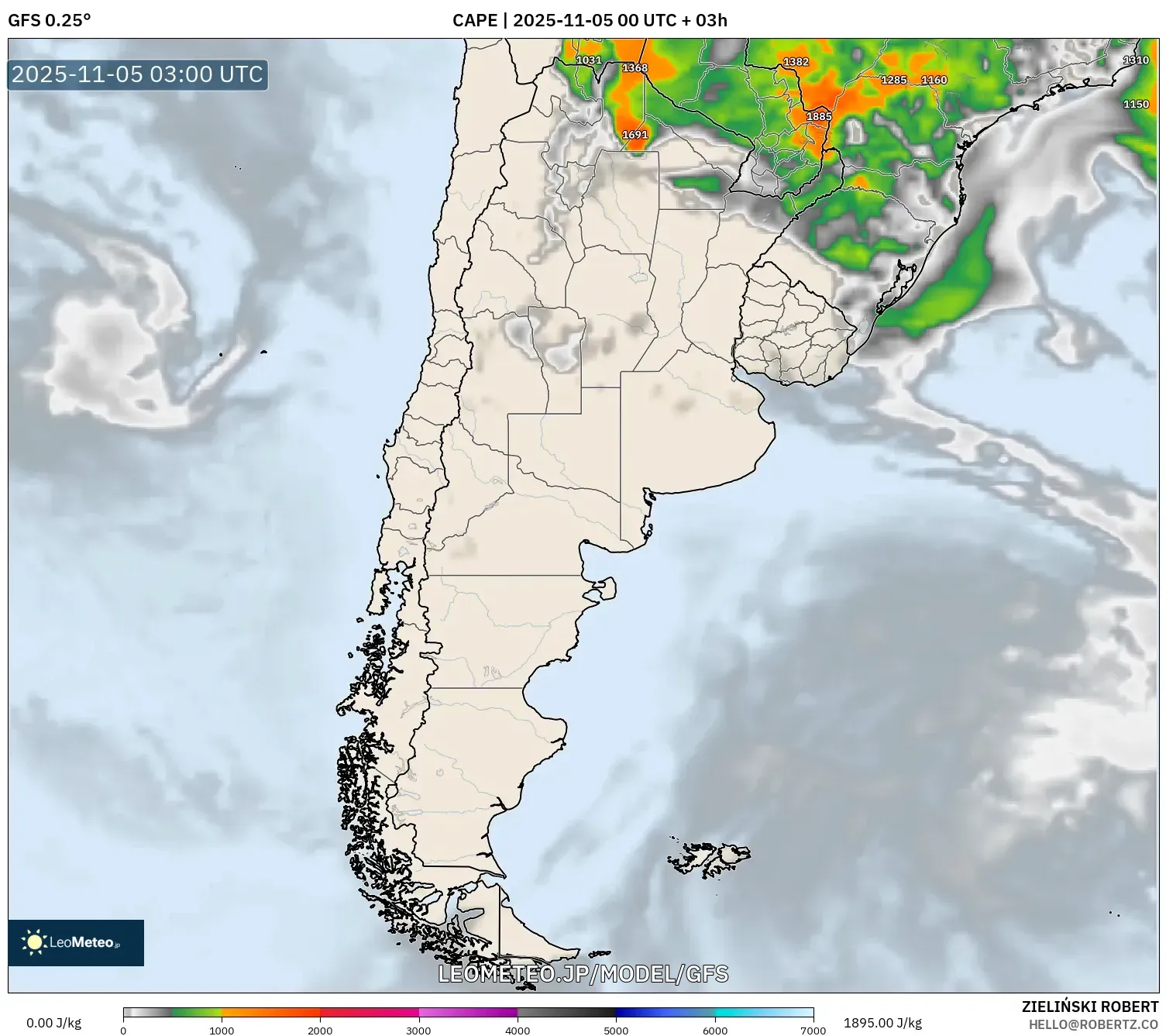GFS model - アルゼンチン, CAPE