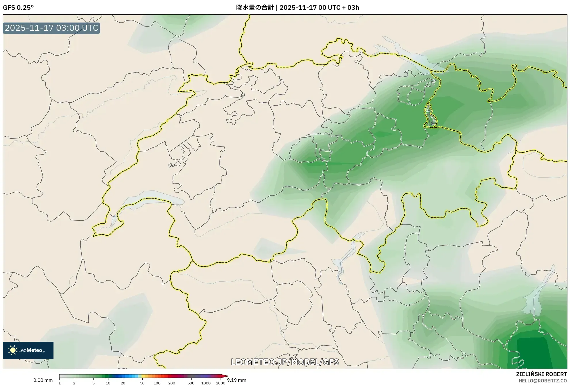 GFS model - スイス, 降水量の合計
