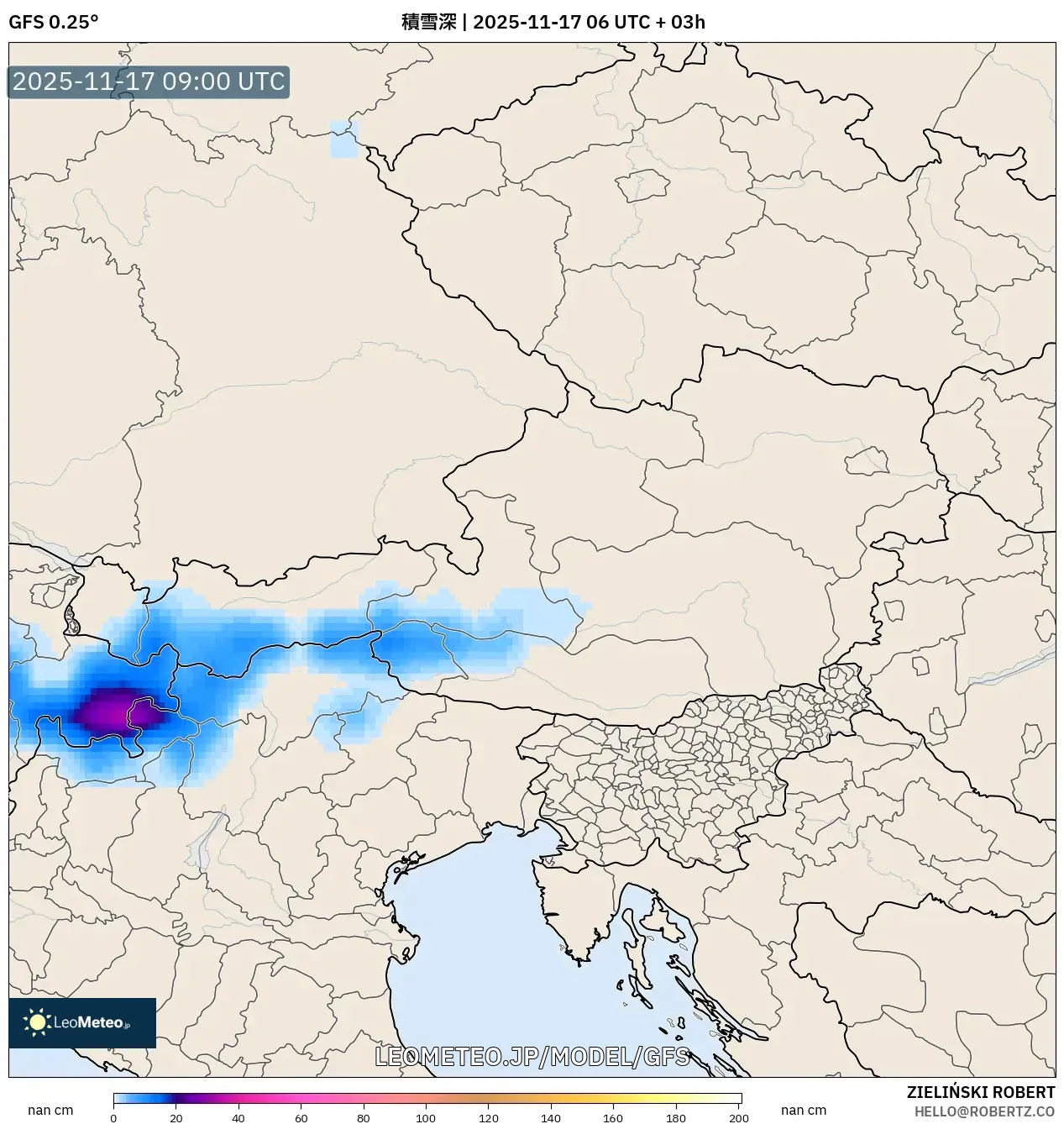 GFS model - オーストリア, 積雪深