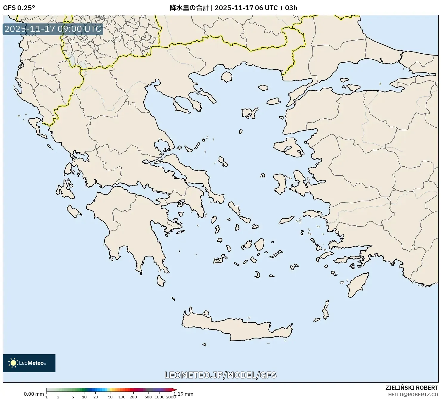 GFS model - ギリシャ, 降水量の合計