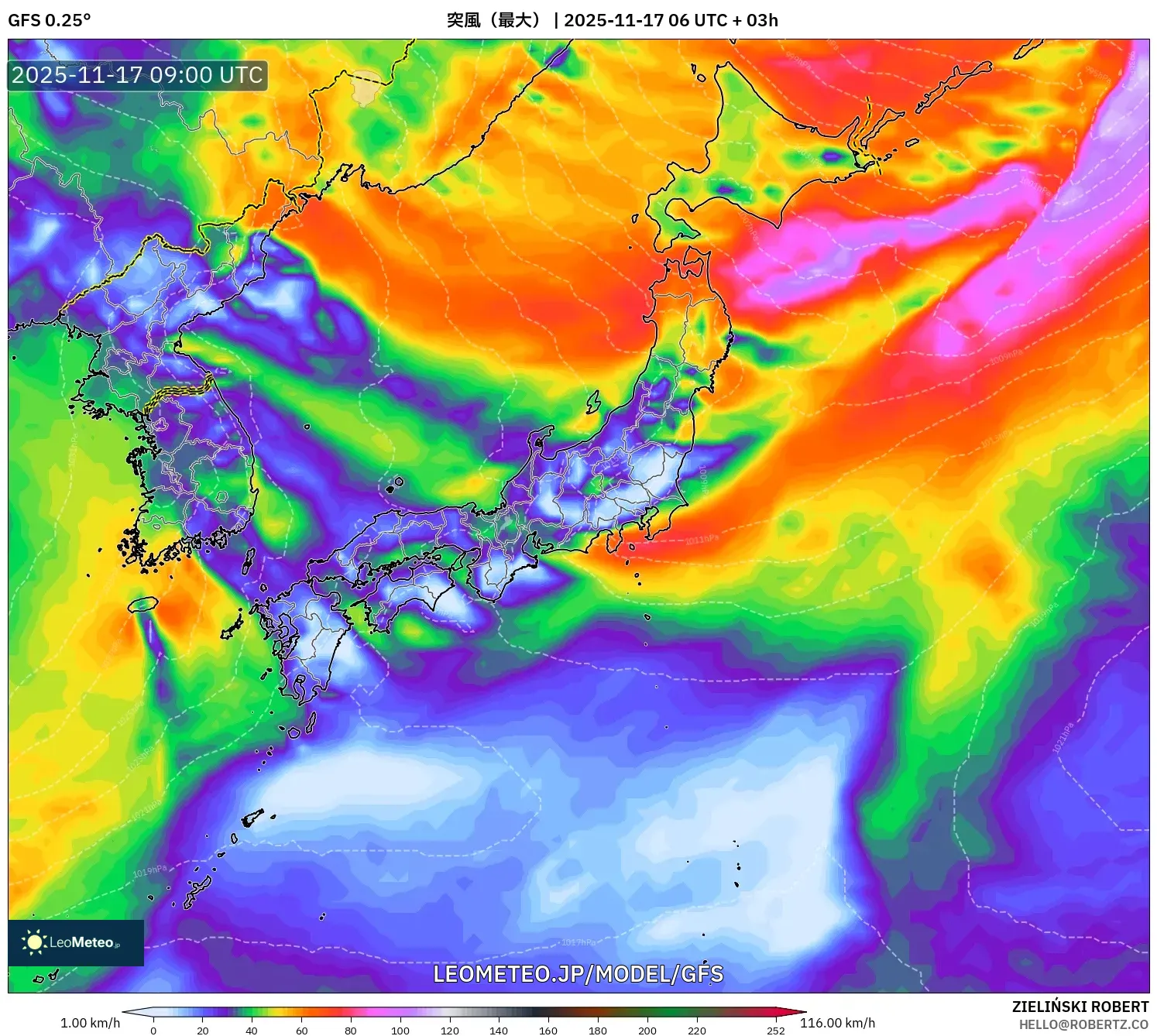 GFS model - 日本, 突風（最大）