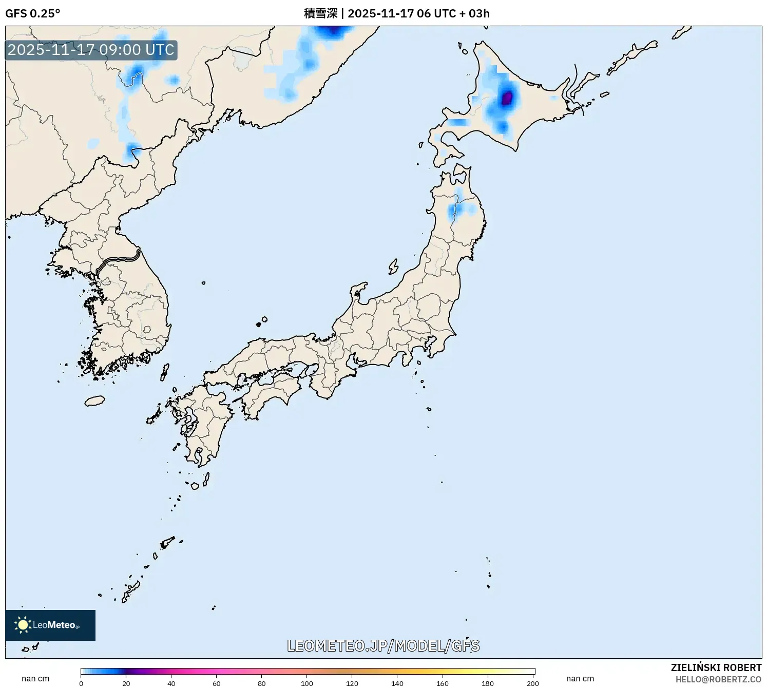 GFS model - 日本, 積雪深