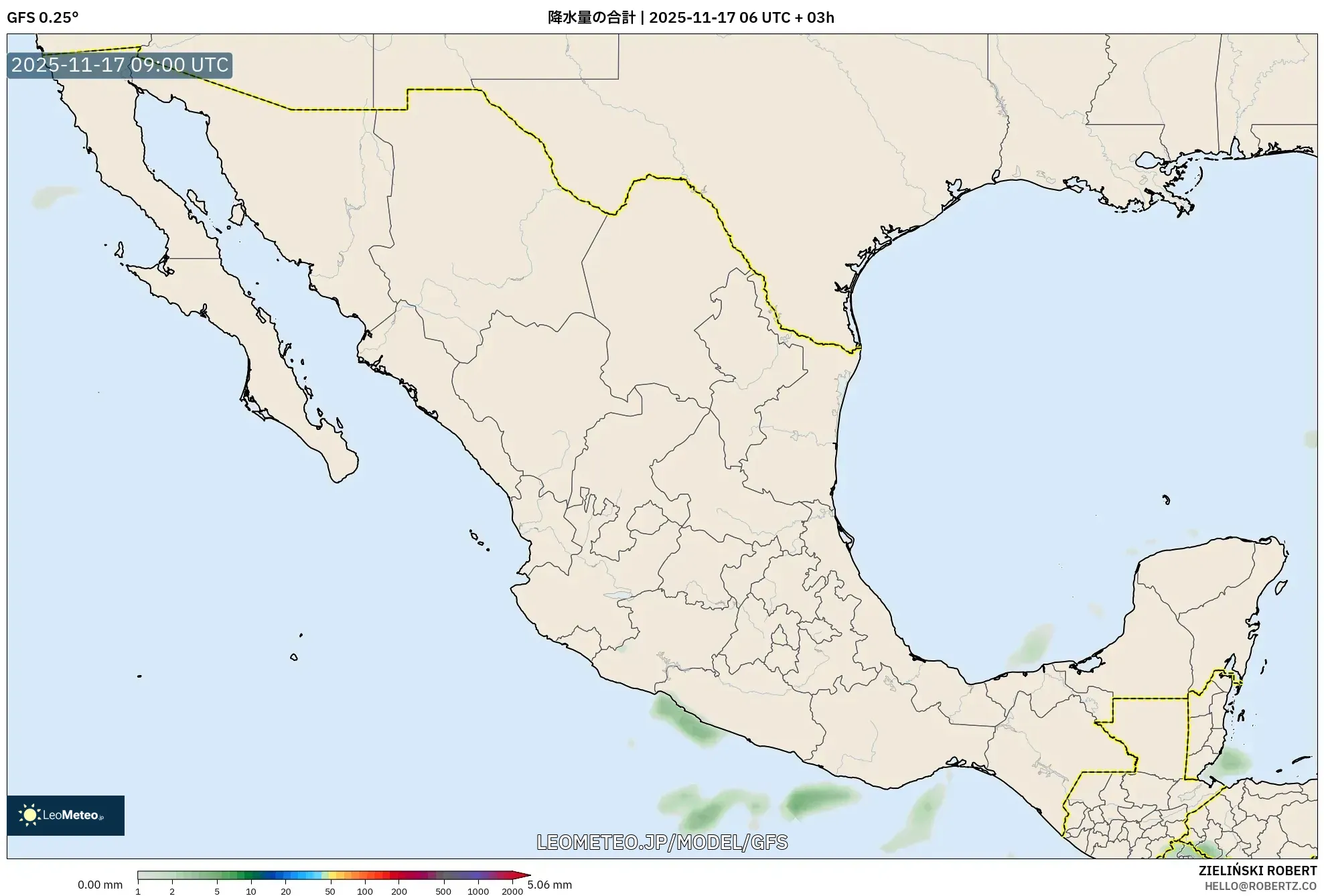 GFS model - メキシコ, 降水量の合計