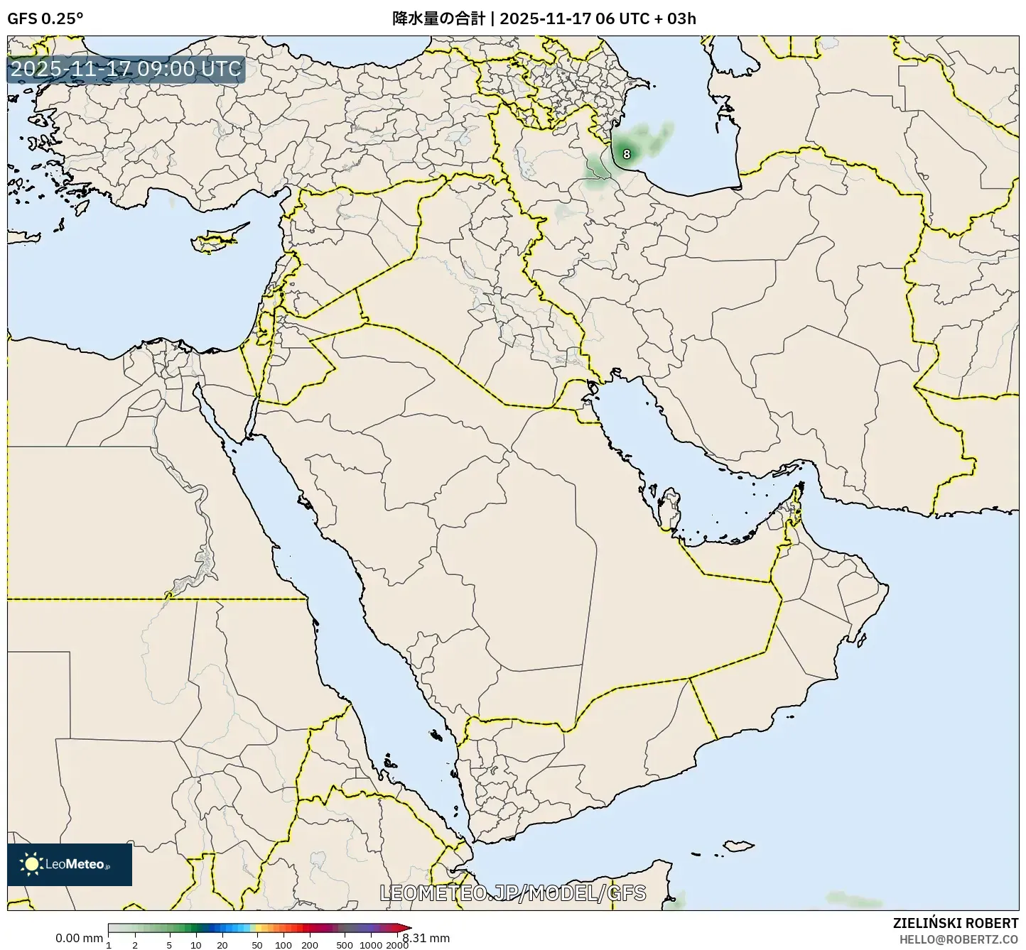 GFS model - 中東, 降水量の合計