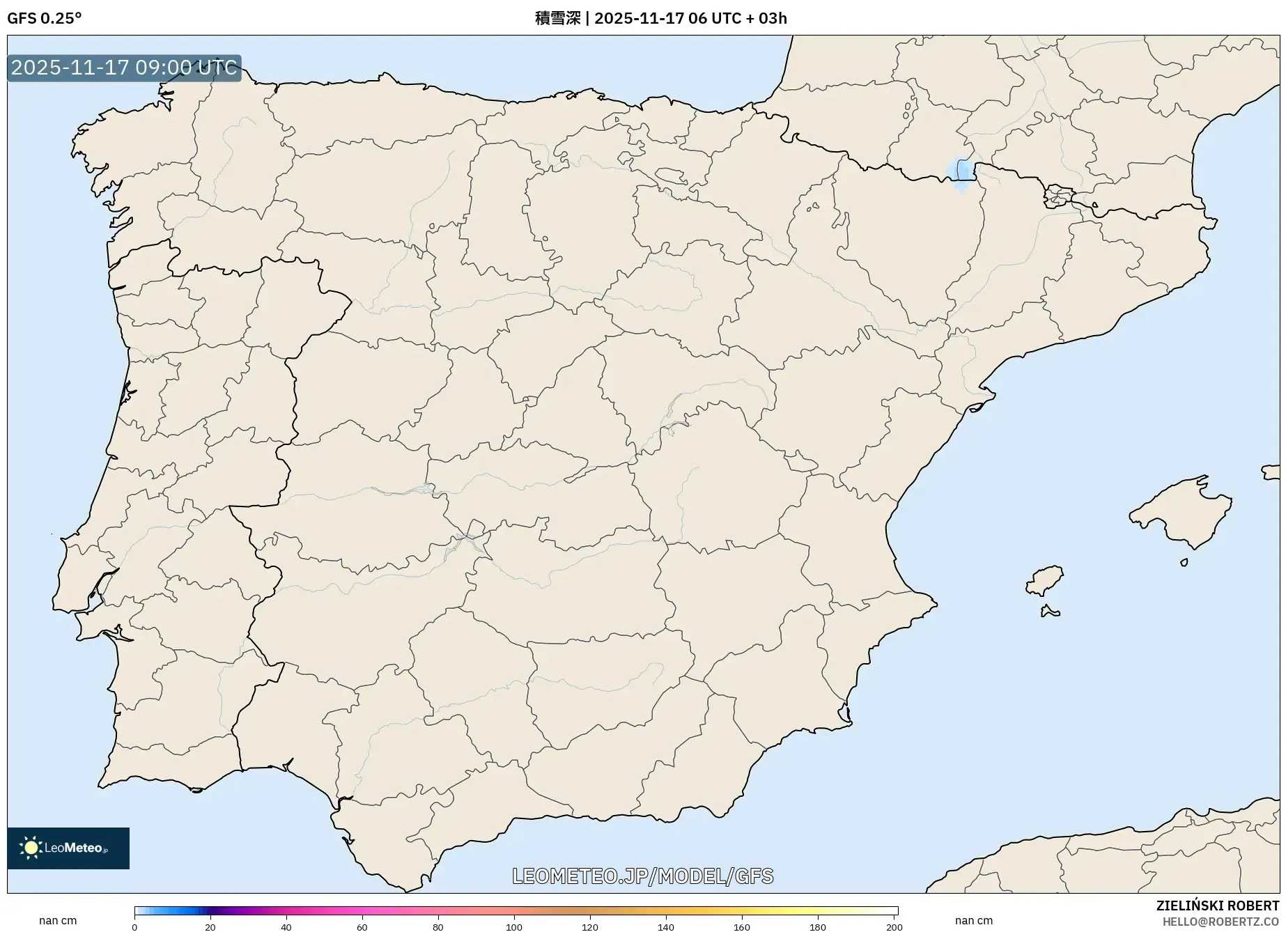 GFS model - スペイン, 積雪深