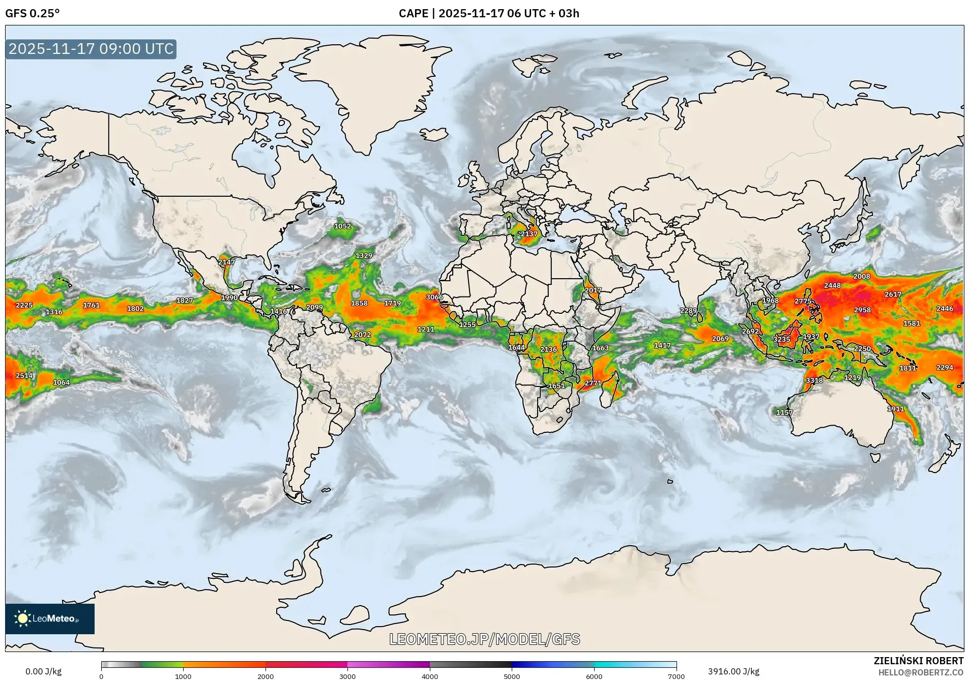 GFS model - 世界, CAPE