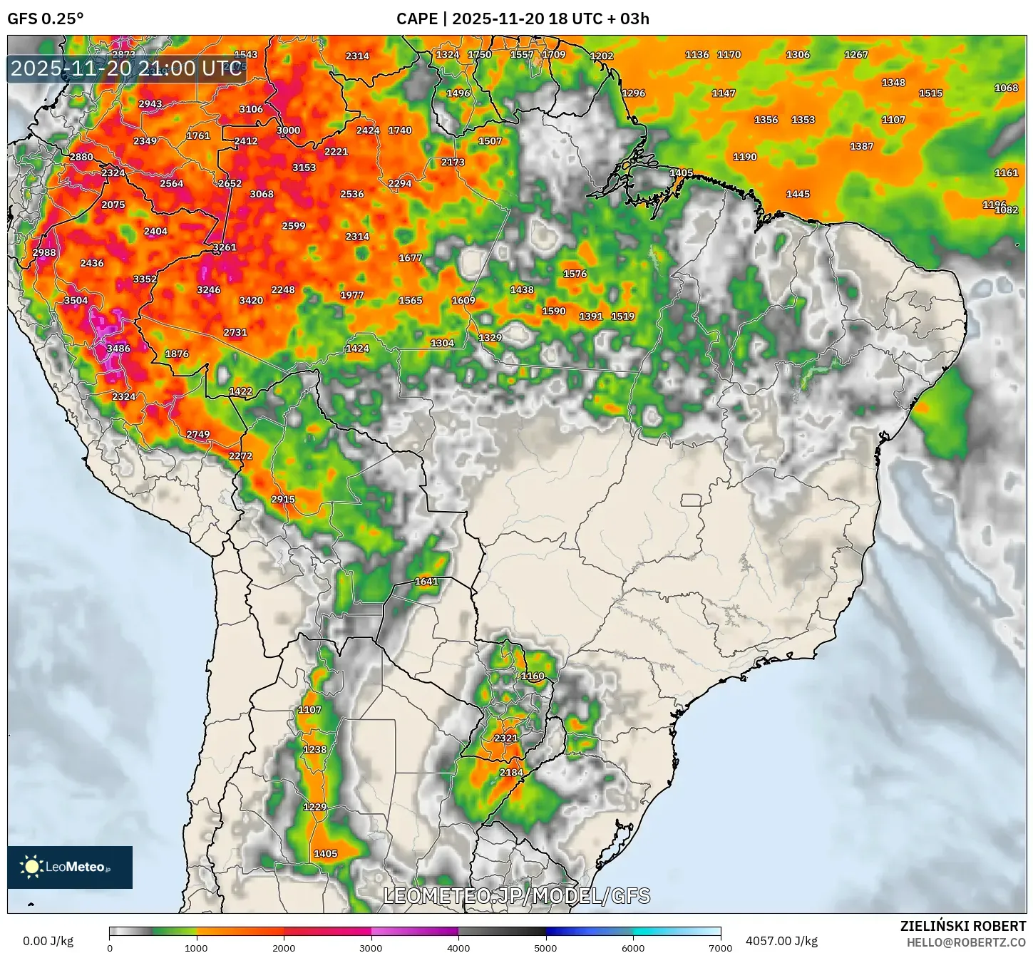 GFS model - ブラジル, CAPE