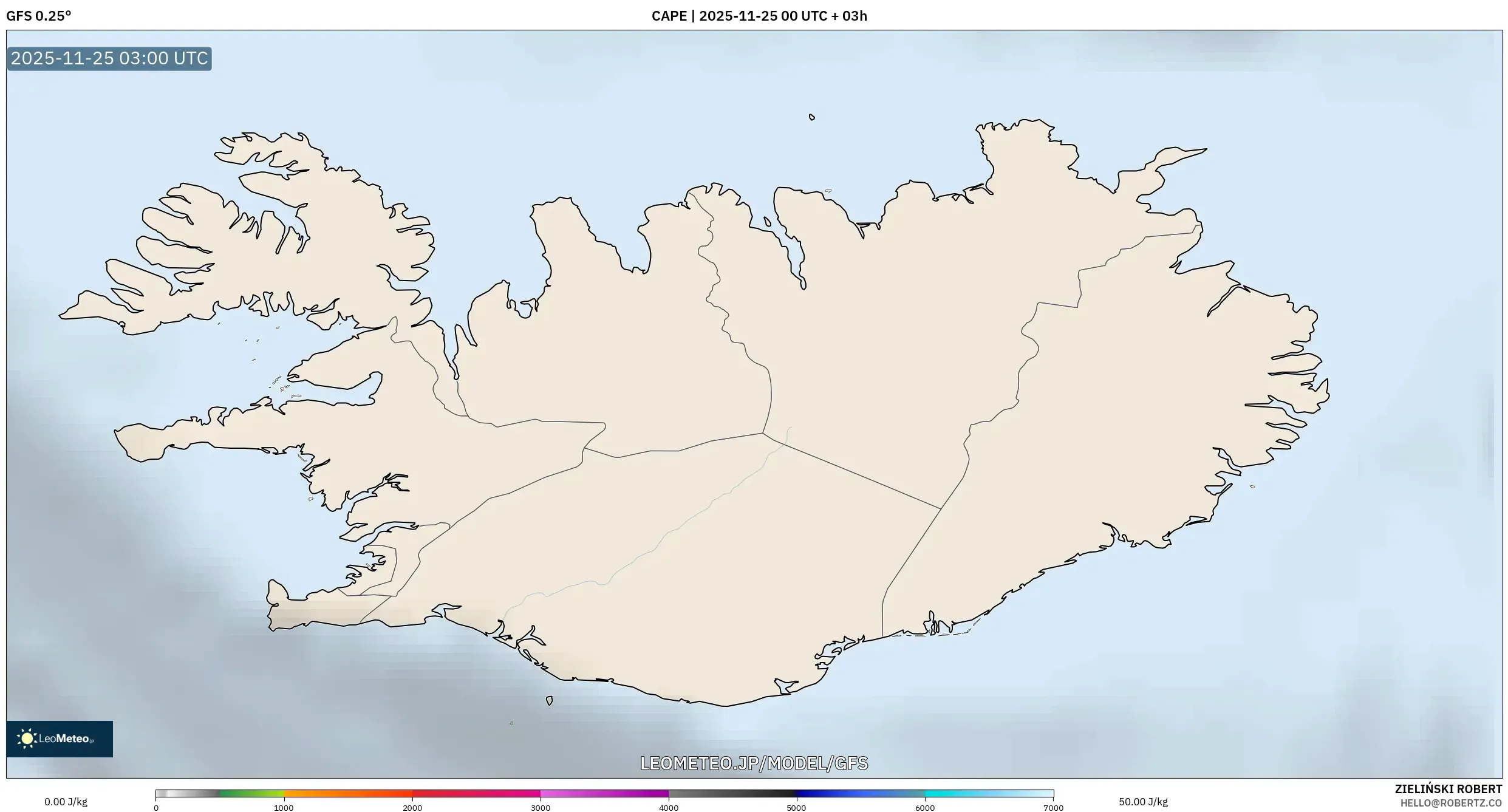 GFS model - アイスランド, CAPE