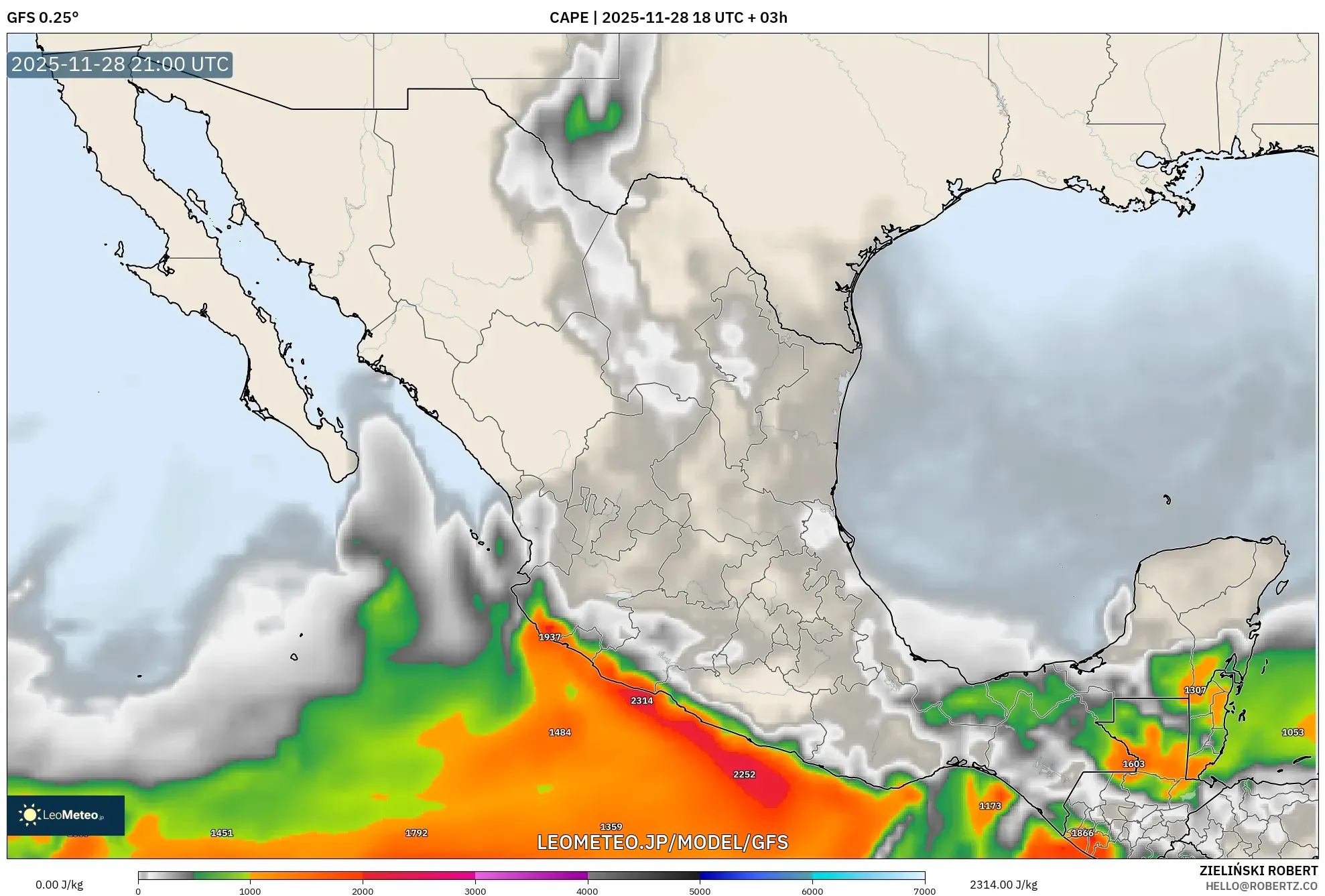 GFS model - メキシコ, CAPE