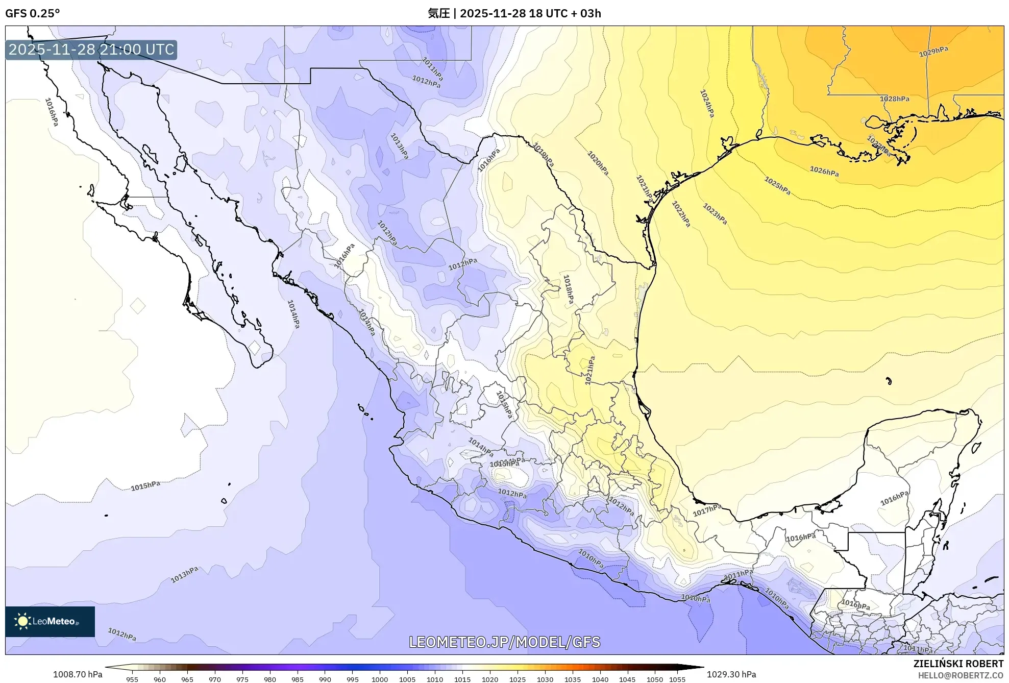 GFS model - メキシコ, 気圧