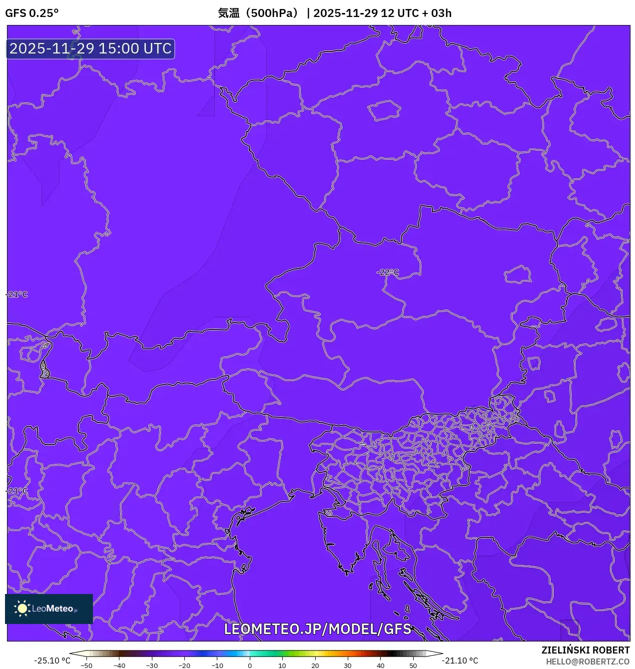 GFS model - オーストリア, 気温（500hPa）