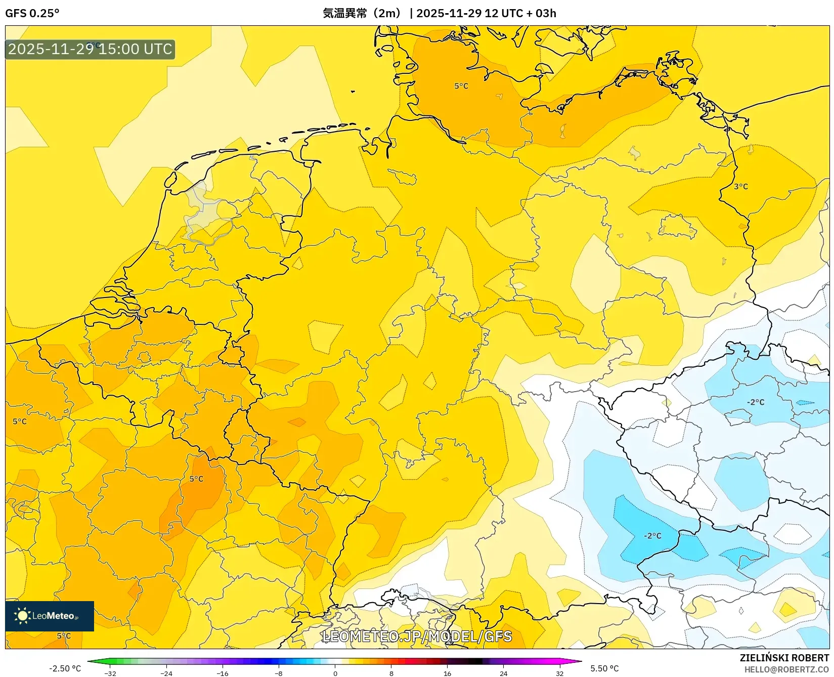 GFS model - ドイツ, 気温異常（2m）