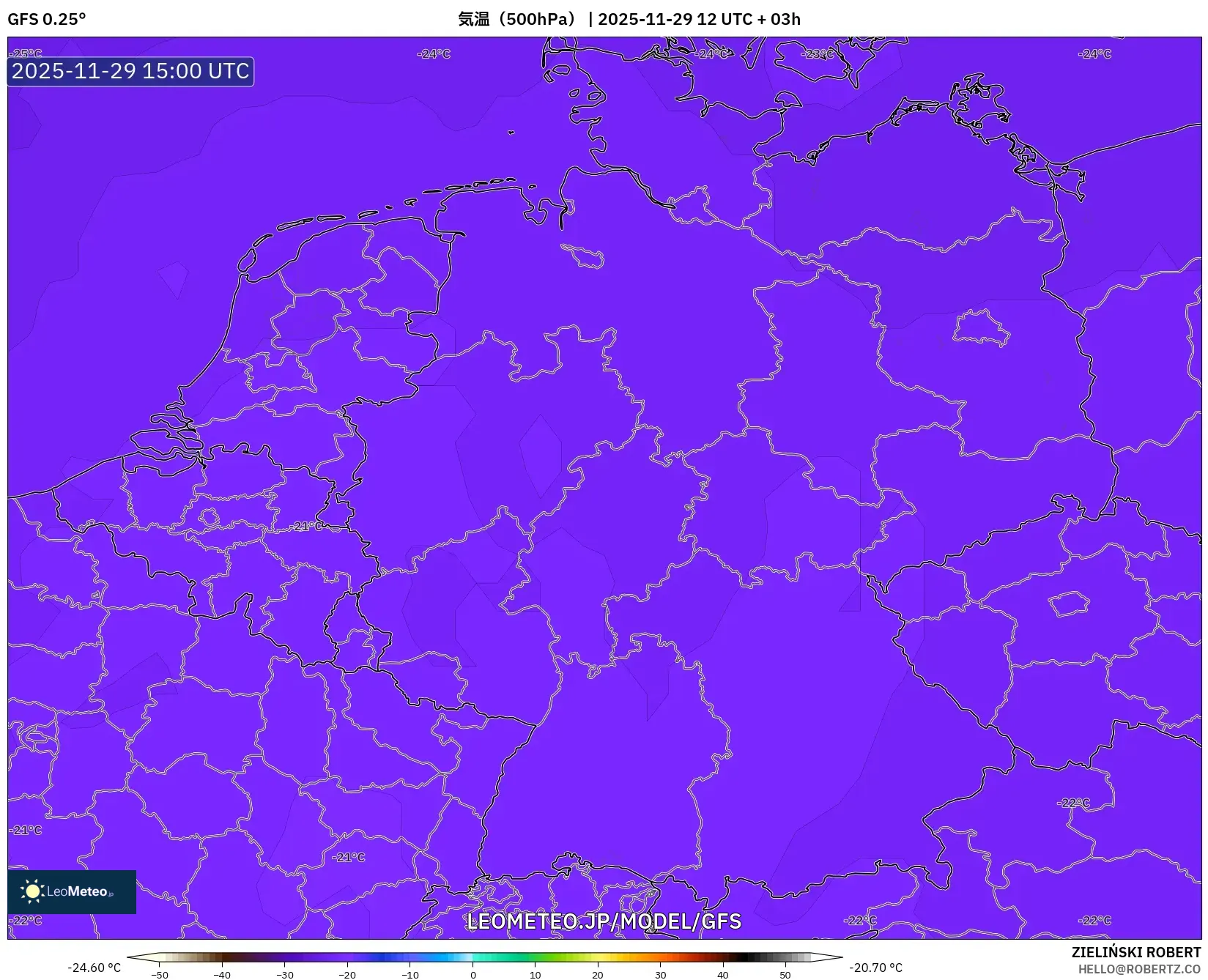 GFS model - ドイツ, 気温（500hPa）