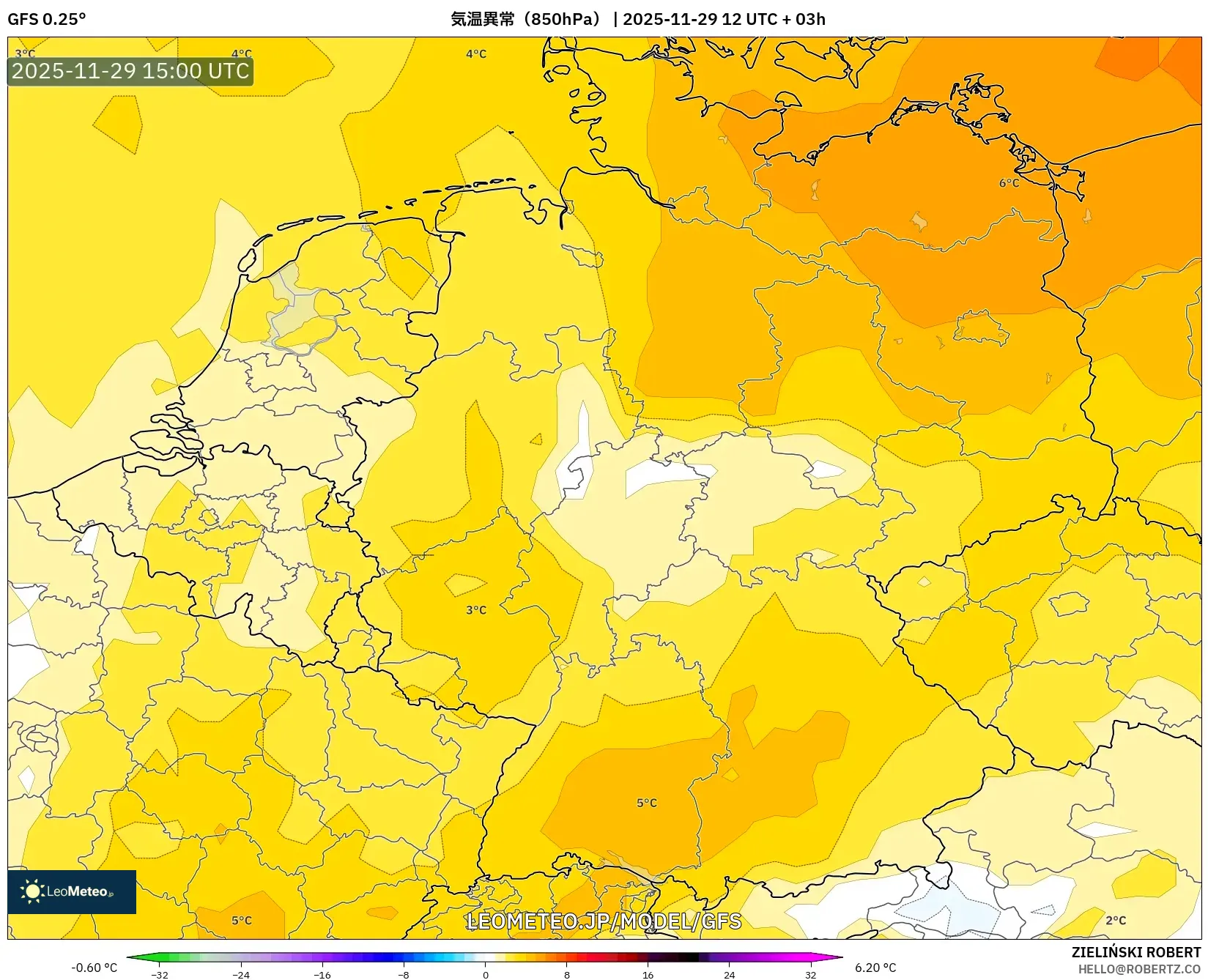 GFS model - ドイツ, 気温異常（850hPa）