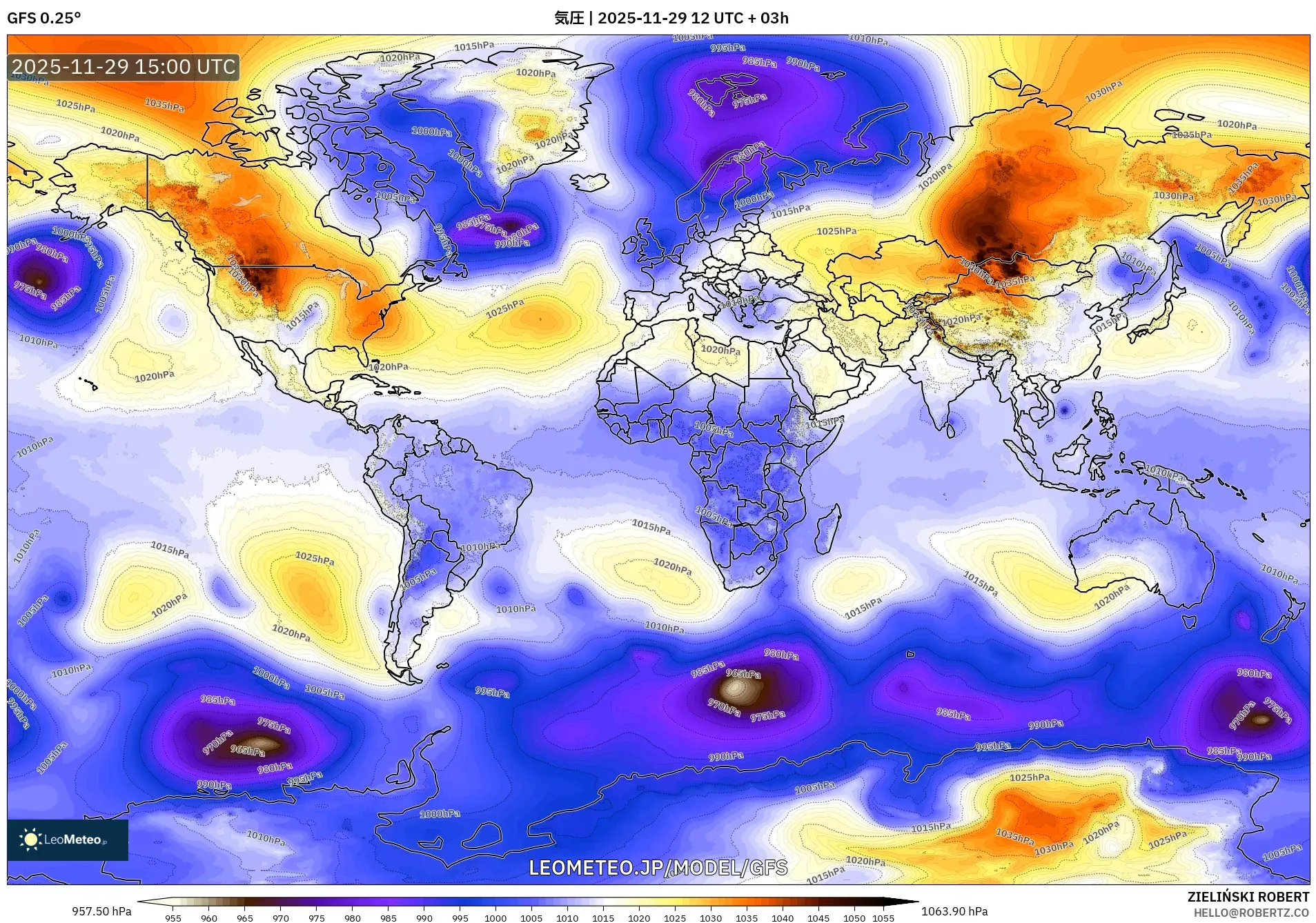 GFS model - 世界, 気圧