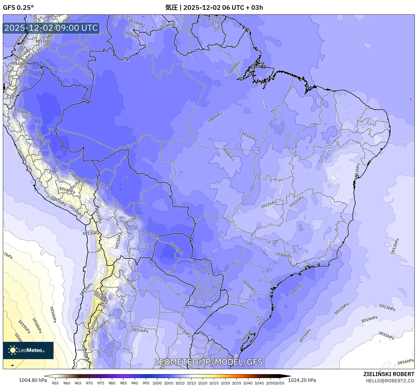 GFS model - ブラジル, 気圧
