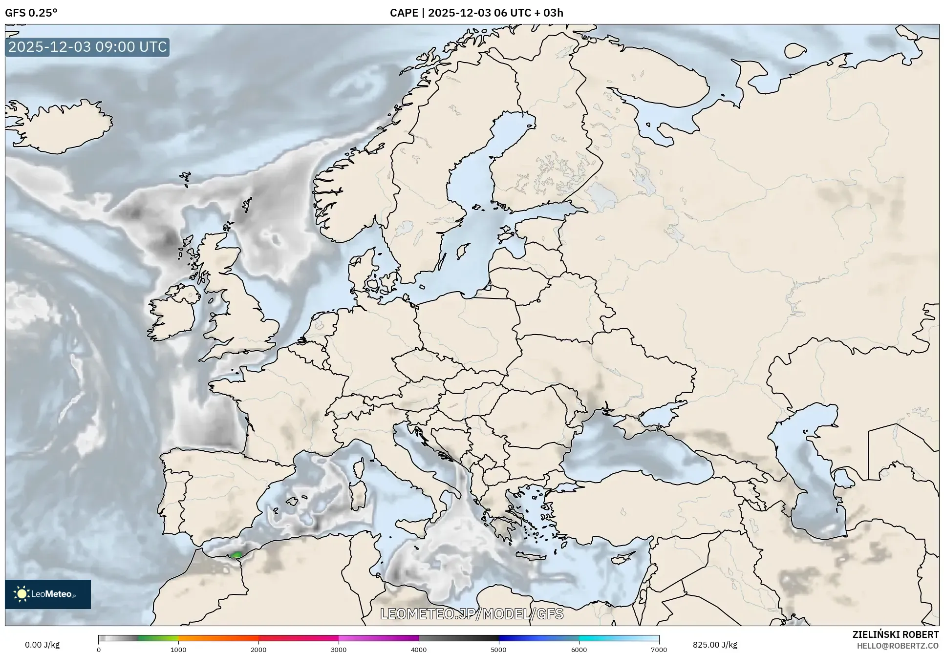 GFS model - ヨーロッパ, CAPE