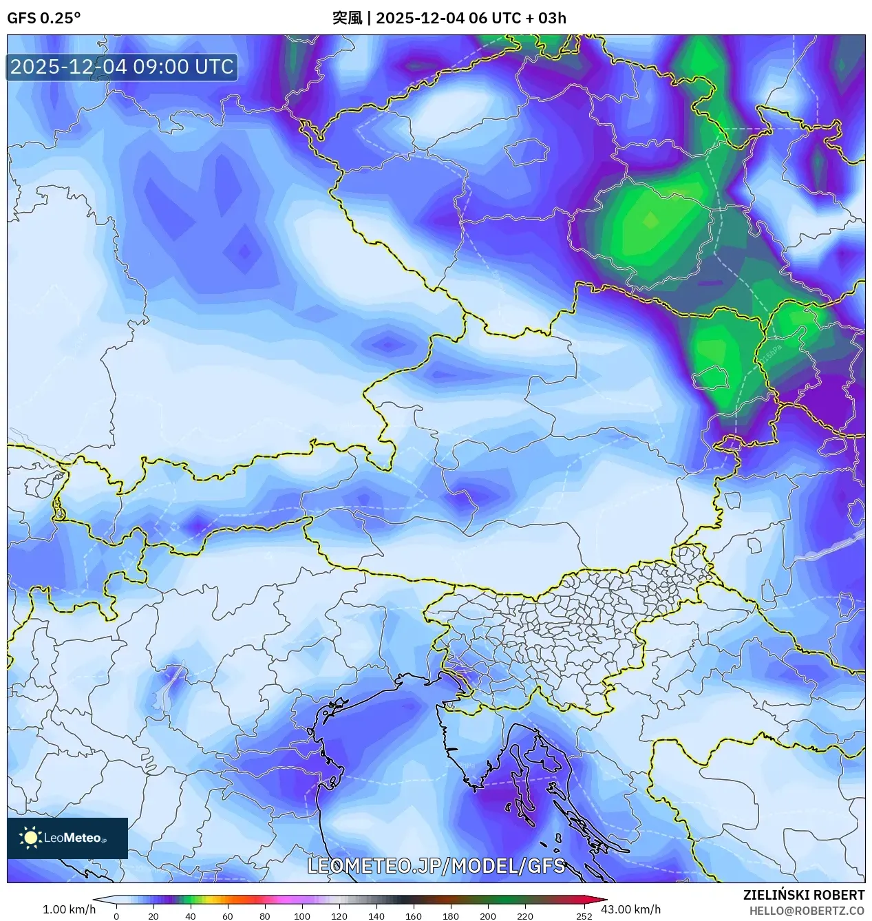 GFS model - オーストリア, 突風