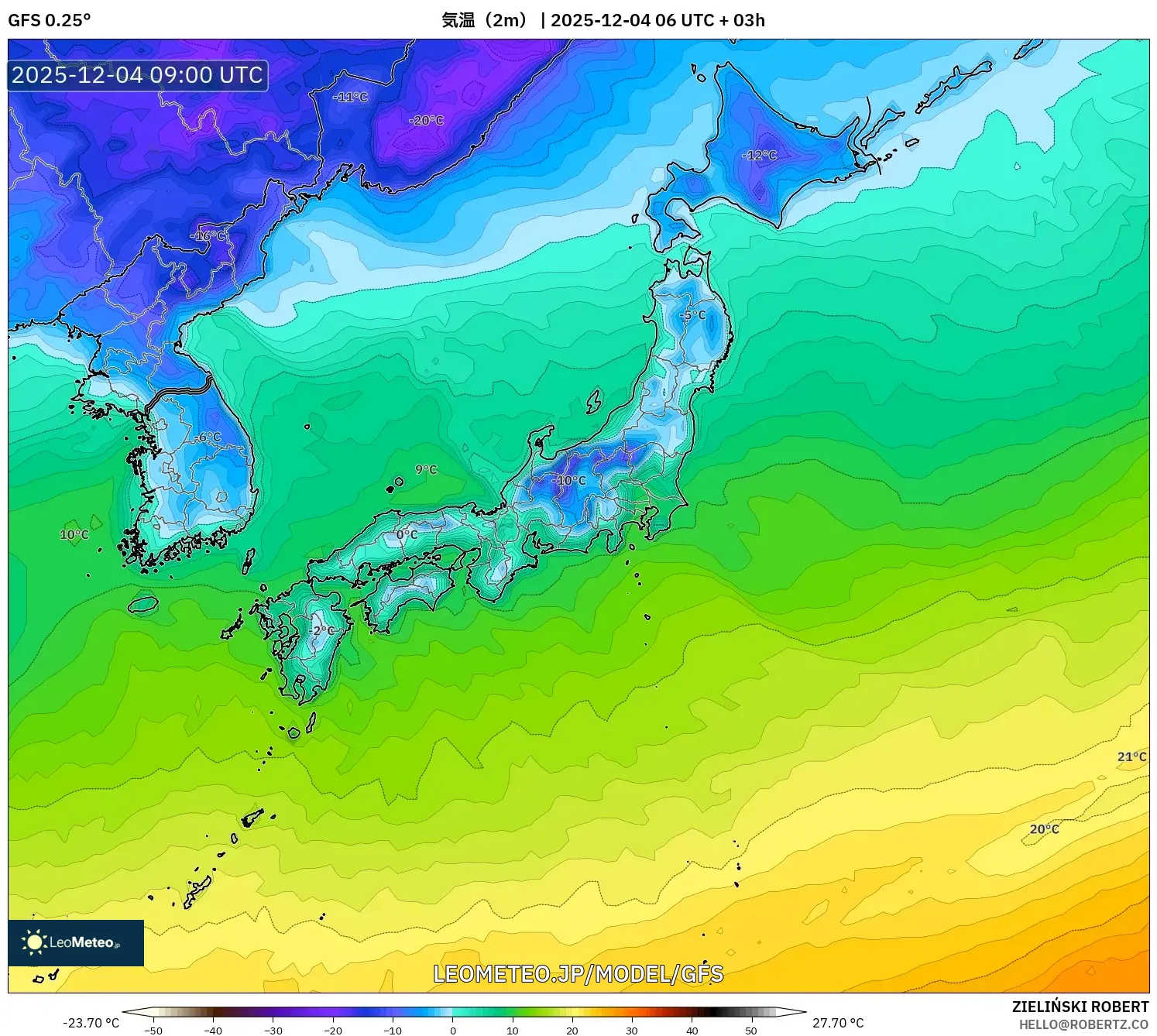 GFS model - 日本, 気温（2m）