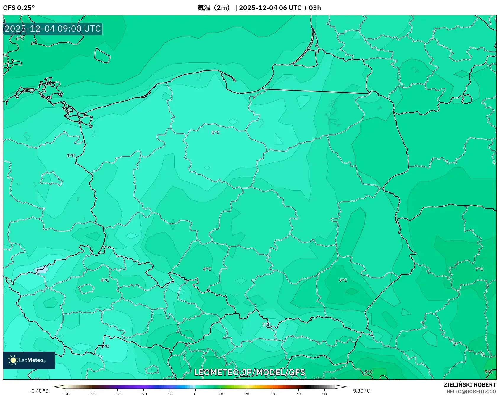 GFS model - ポーランド, 気温（2m）