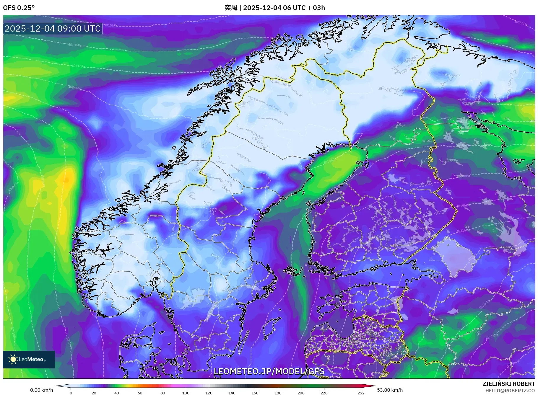 GFS model - スカンジナビア, 突風