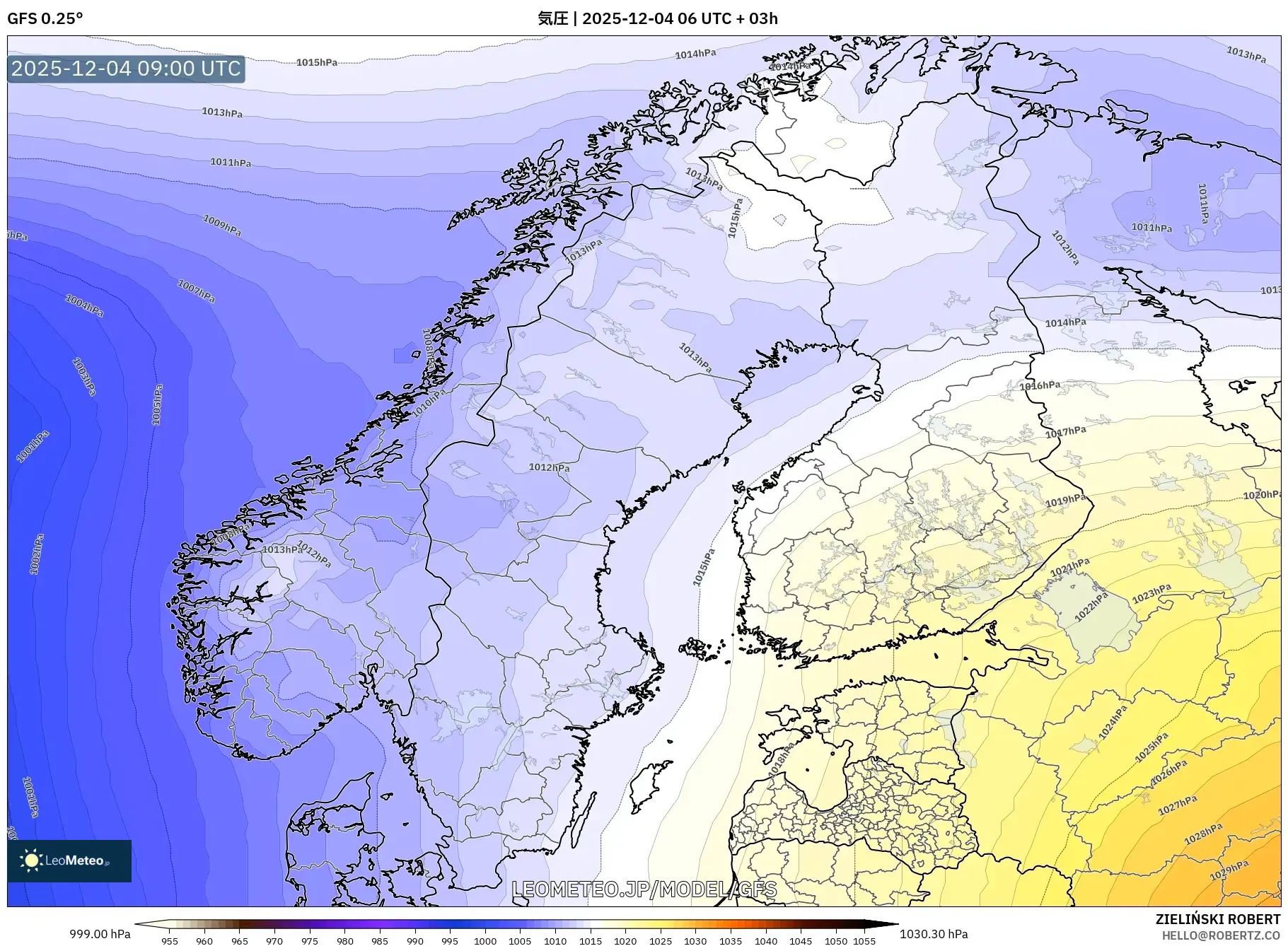 GFS model - スカンジナビア, 気圧