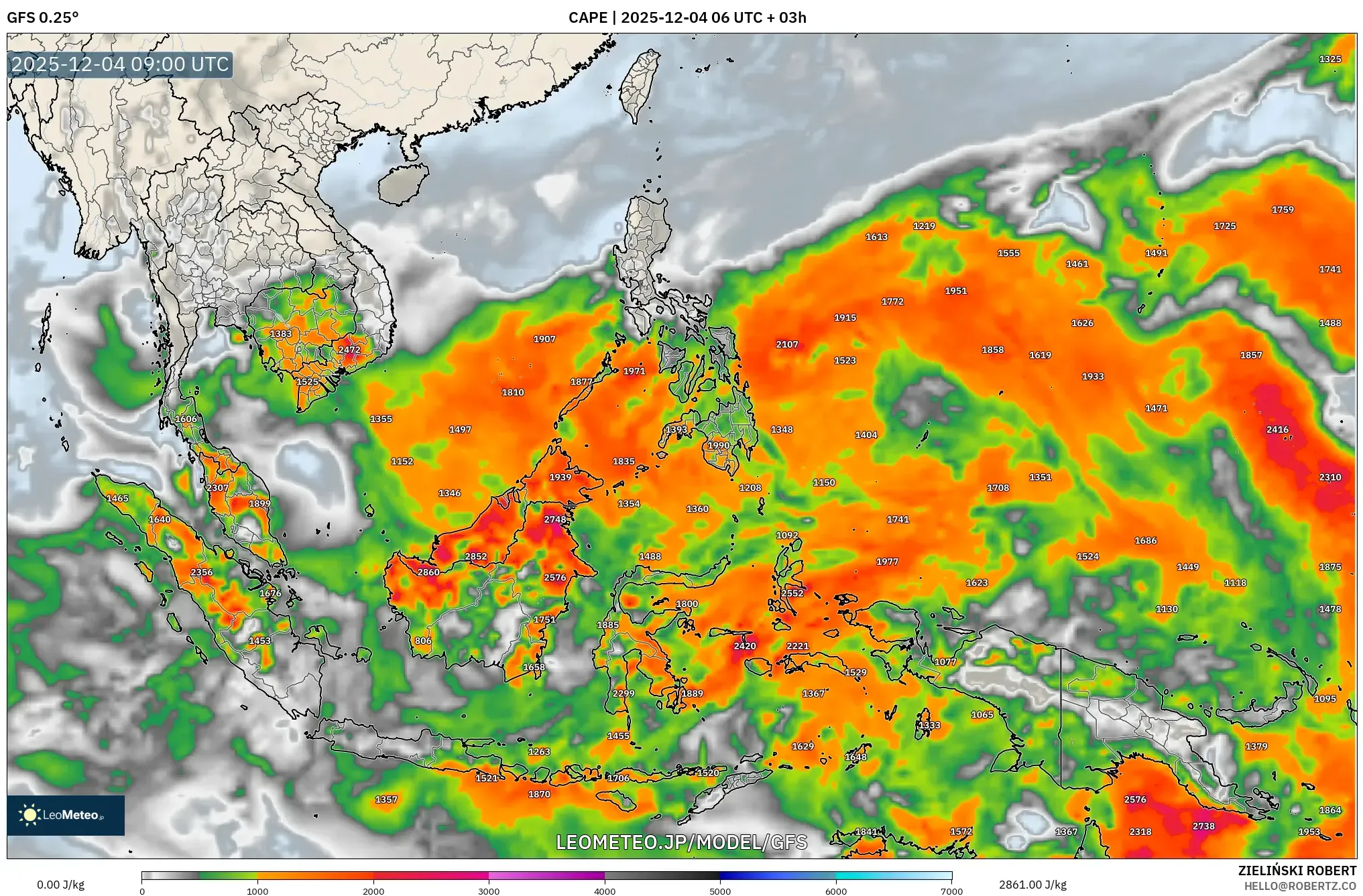GFS model - 東南アジア, CAPE
