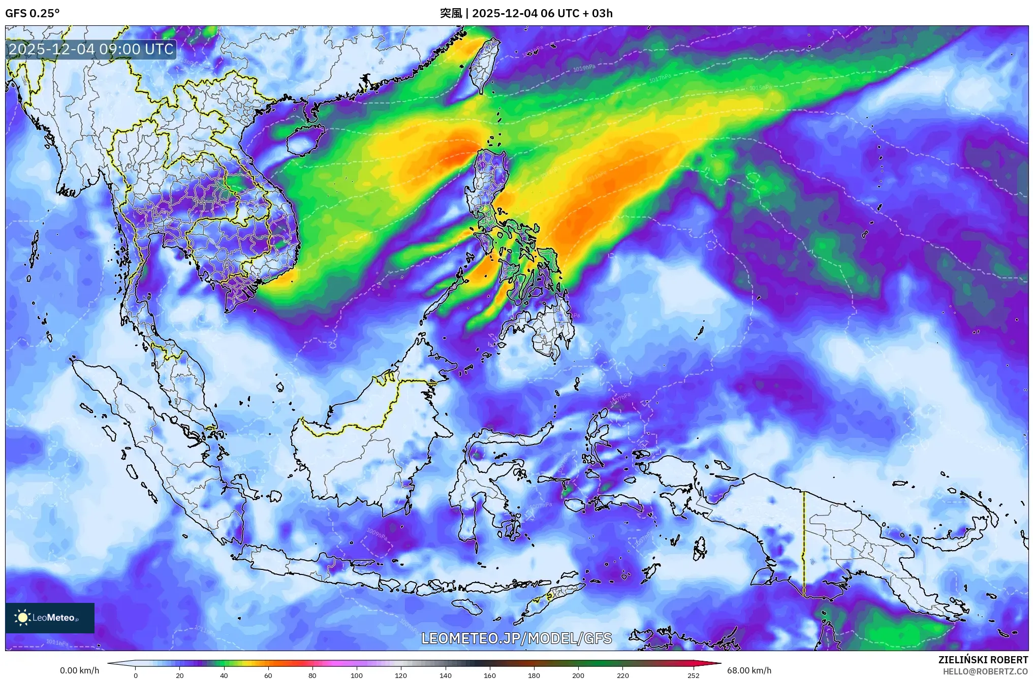 GFS model - 東南アジア, 突風