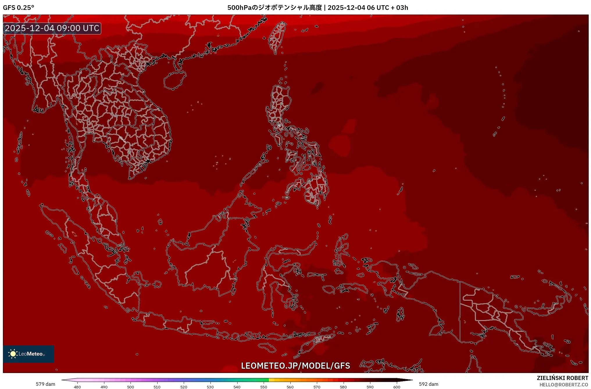GFS model - 東南アジア, 500hPaのジオポテンシャル高度